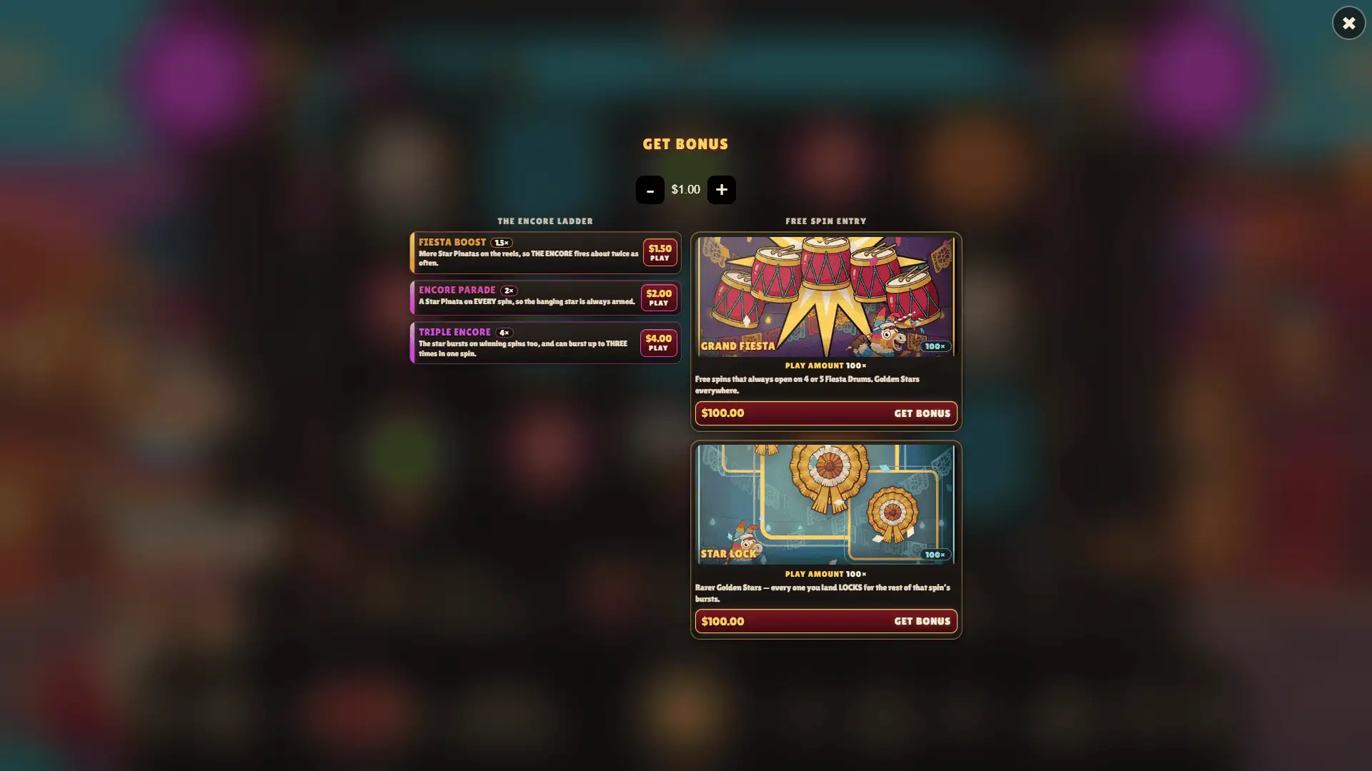 Pips Pinata Plaza bonus buy menu