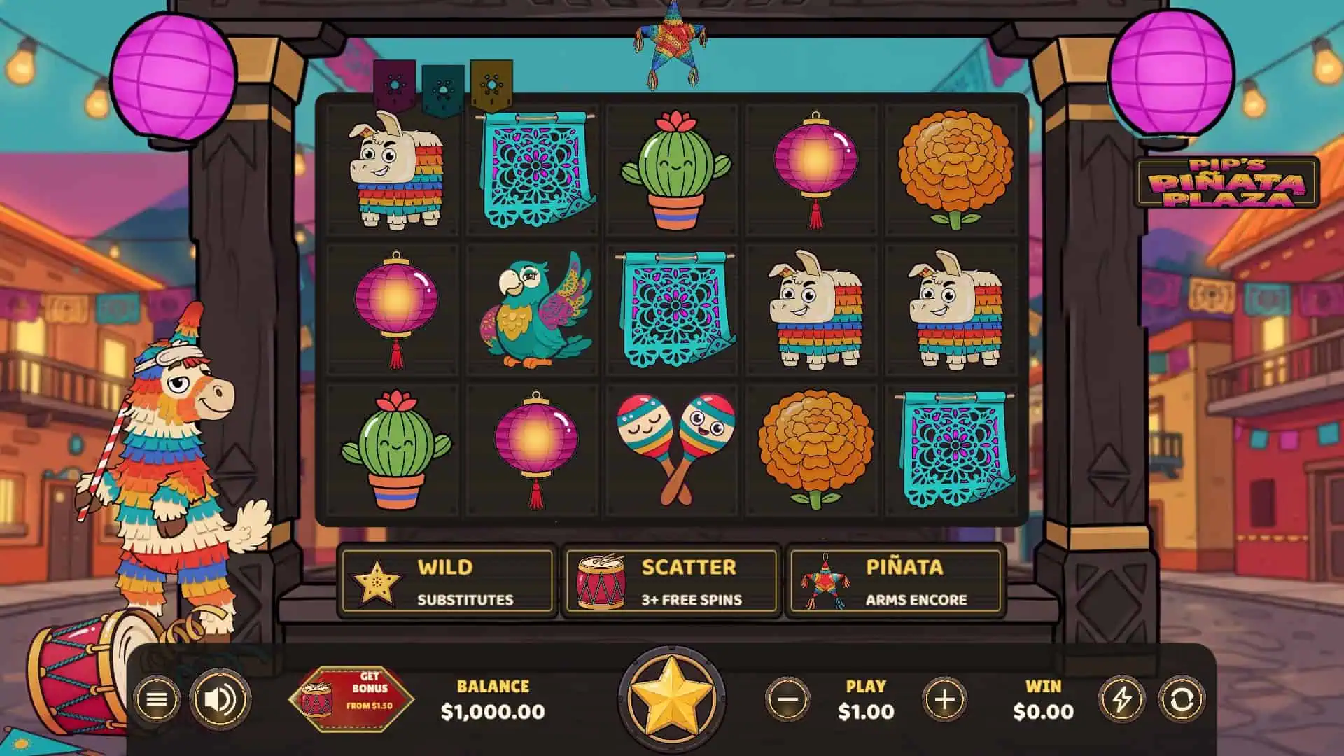 Pips Pinata Plaza slot gameplay reels