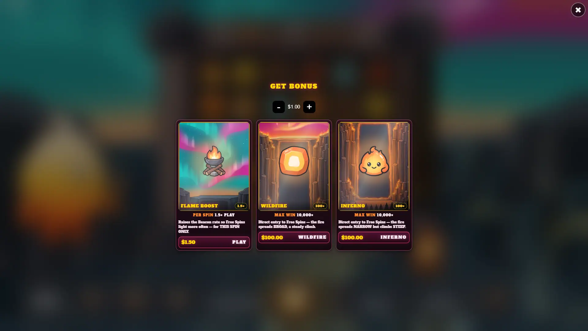 Wildfire Ridge bonus buy menu