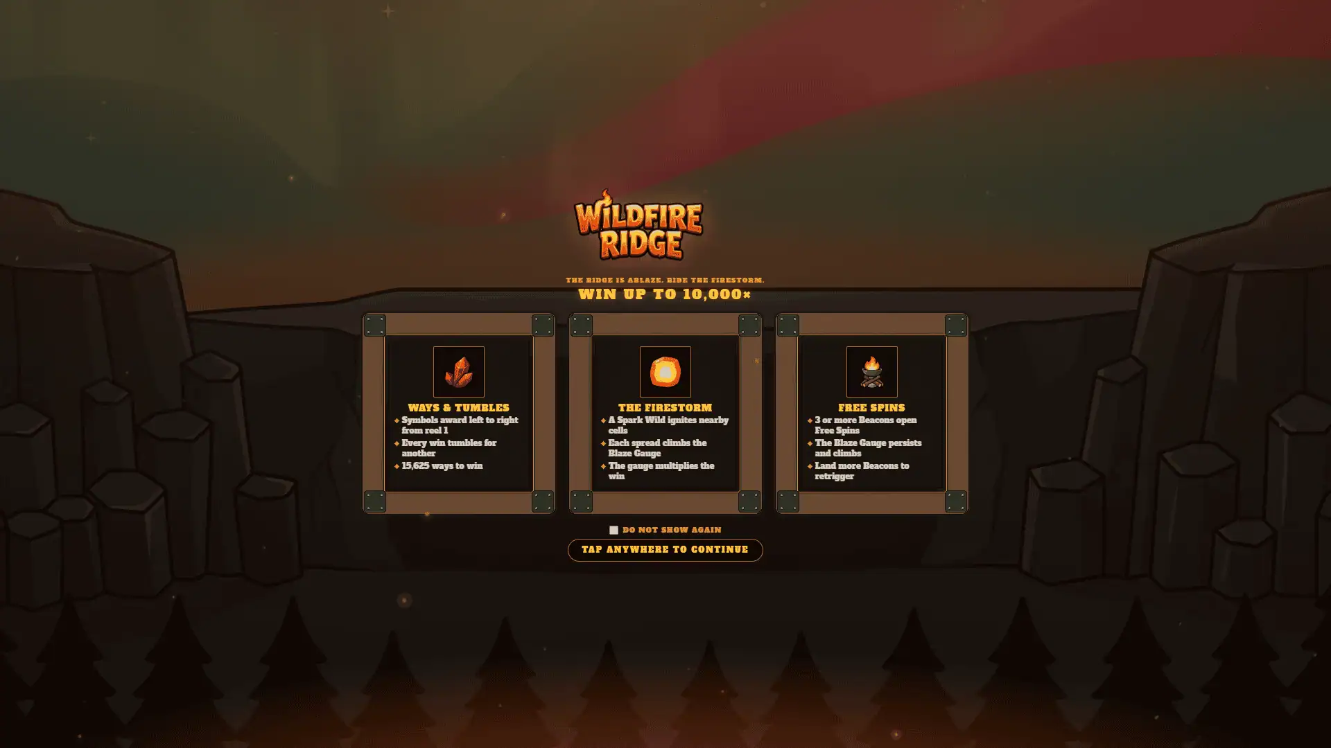 Wildfire Ridge slot intro screen