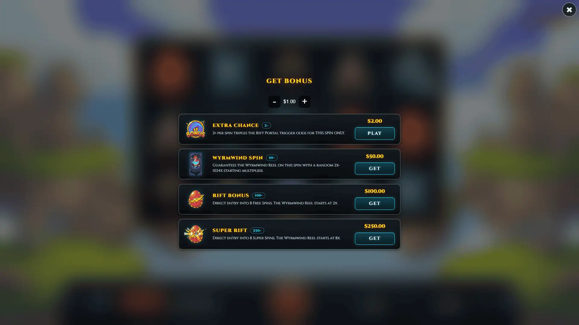 Wyrmwind bonus buy menu