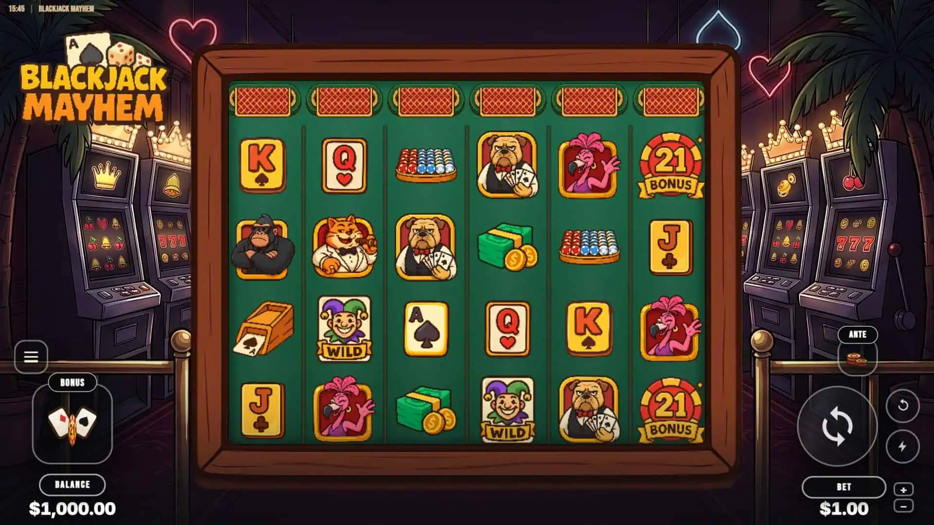 BlackJack Mayhem slot gameplay reels