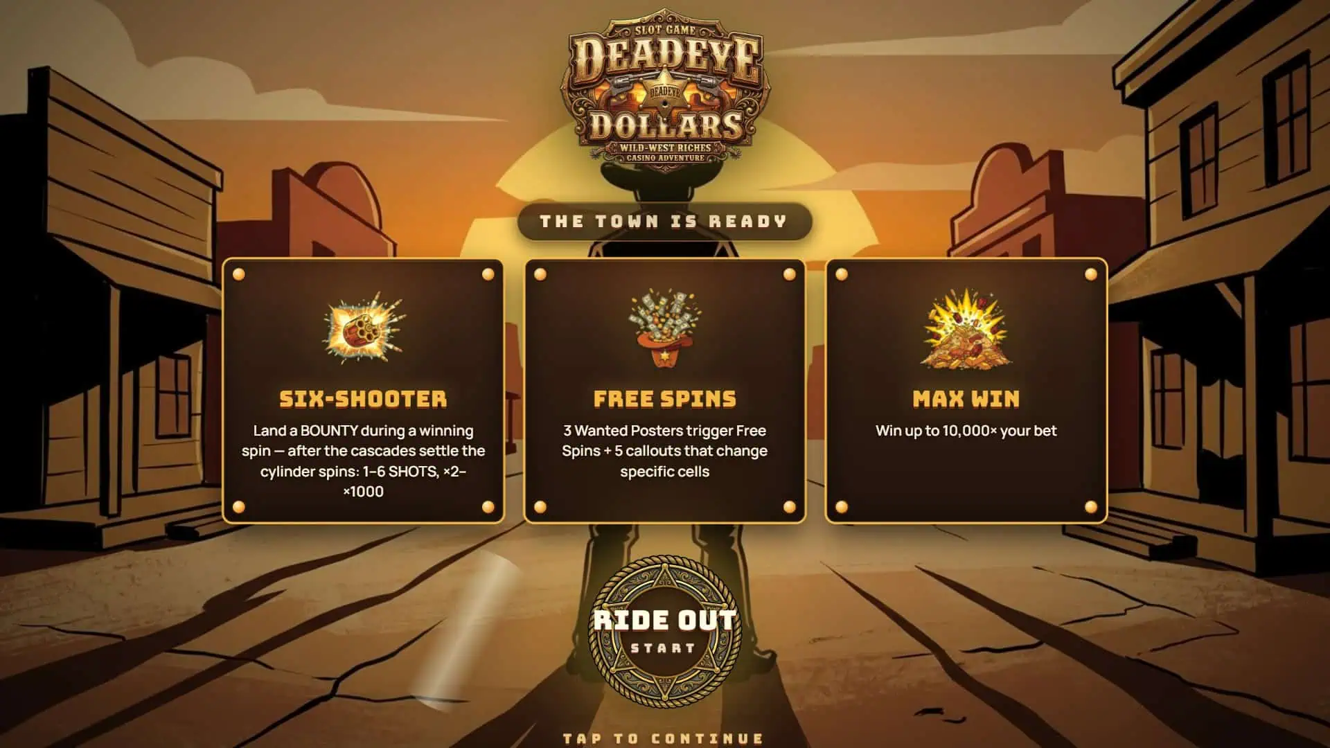 Deadeye Dollars slot intro screen