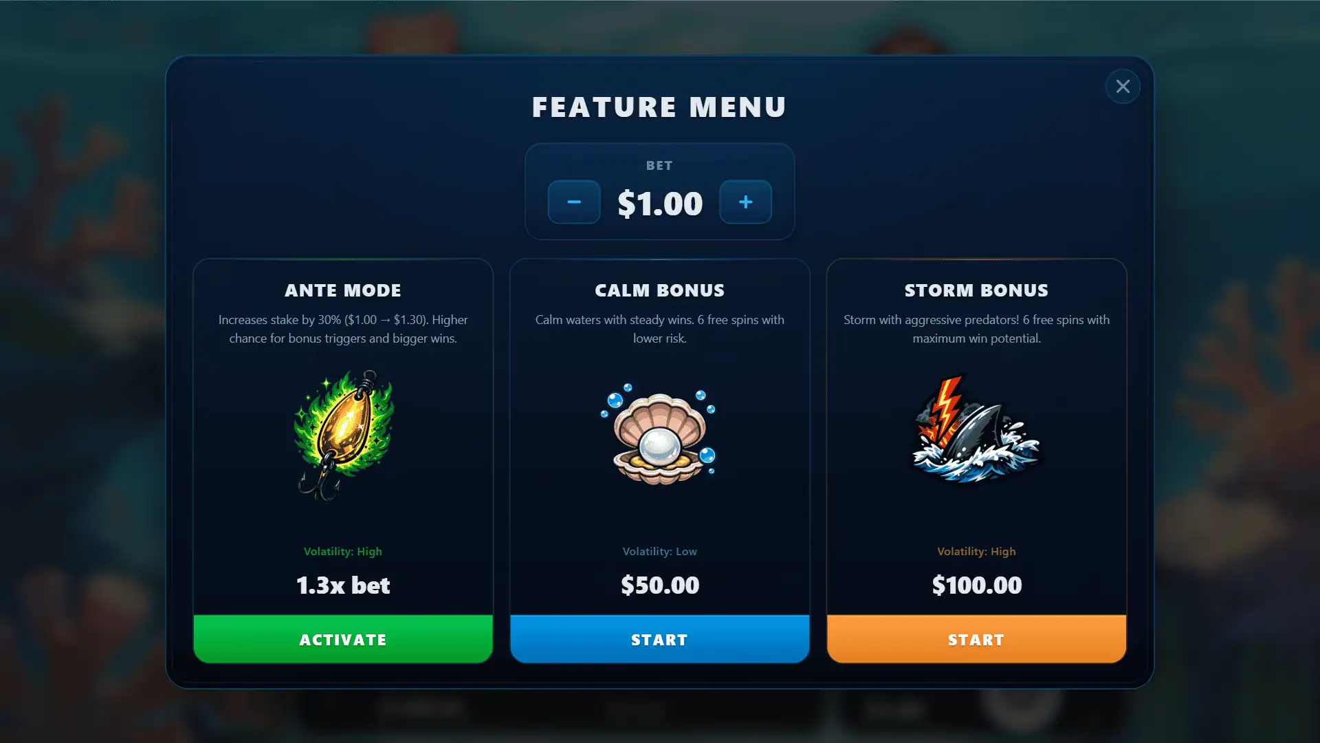 Fish Eat Fish bonus buy menu