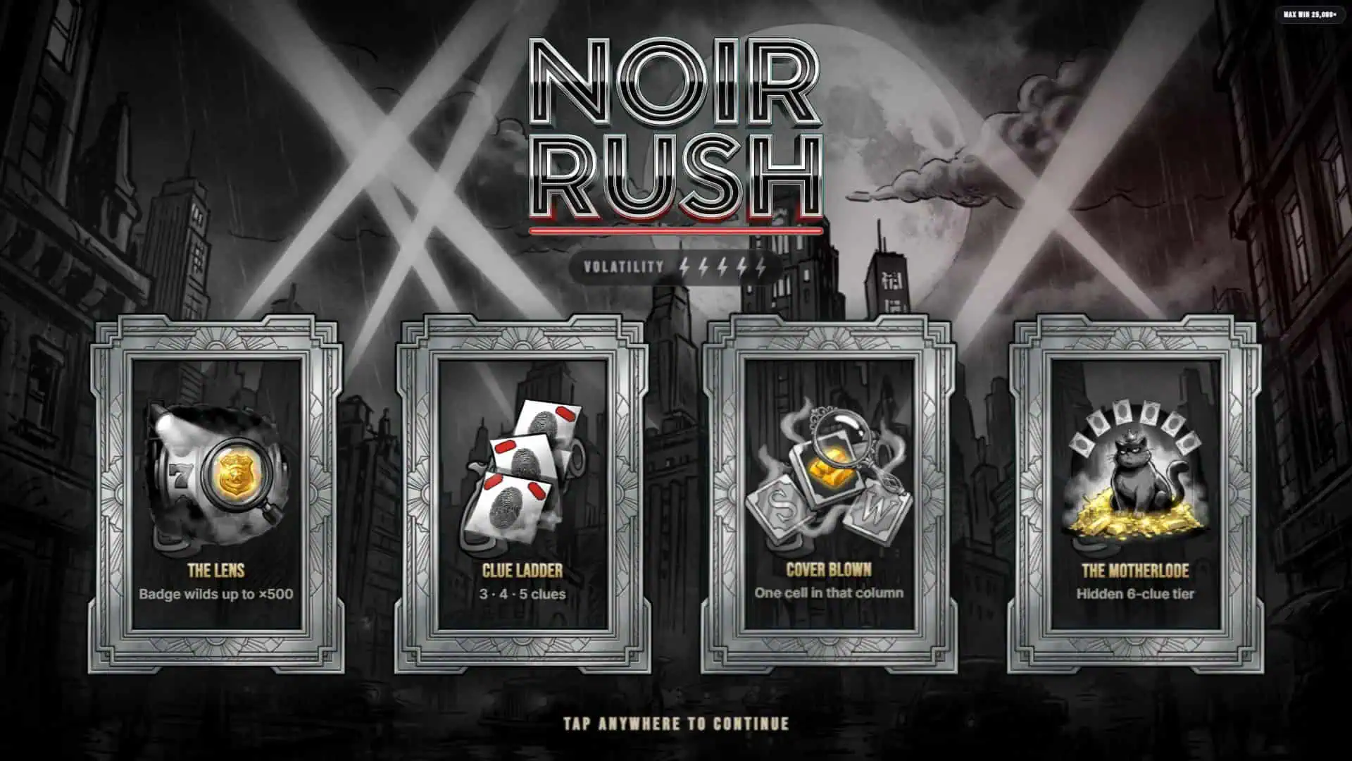 Noir Rush slot intro screen