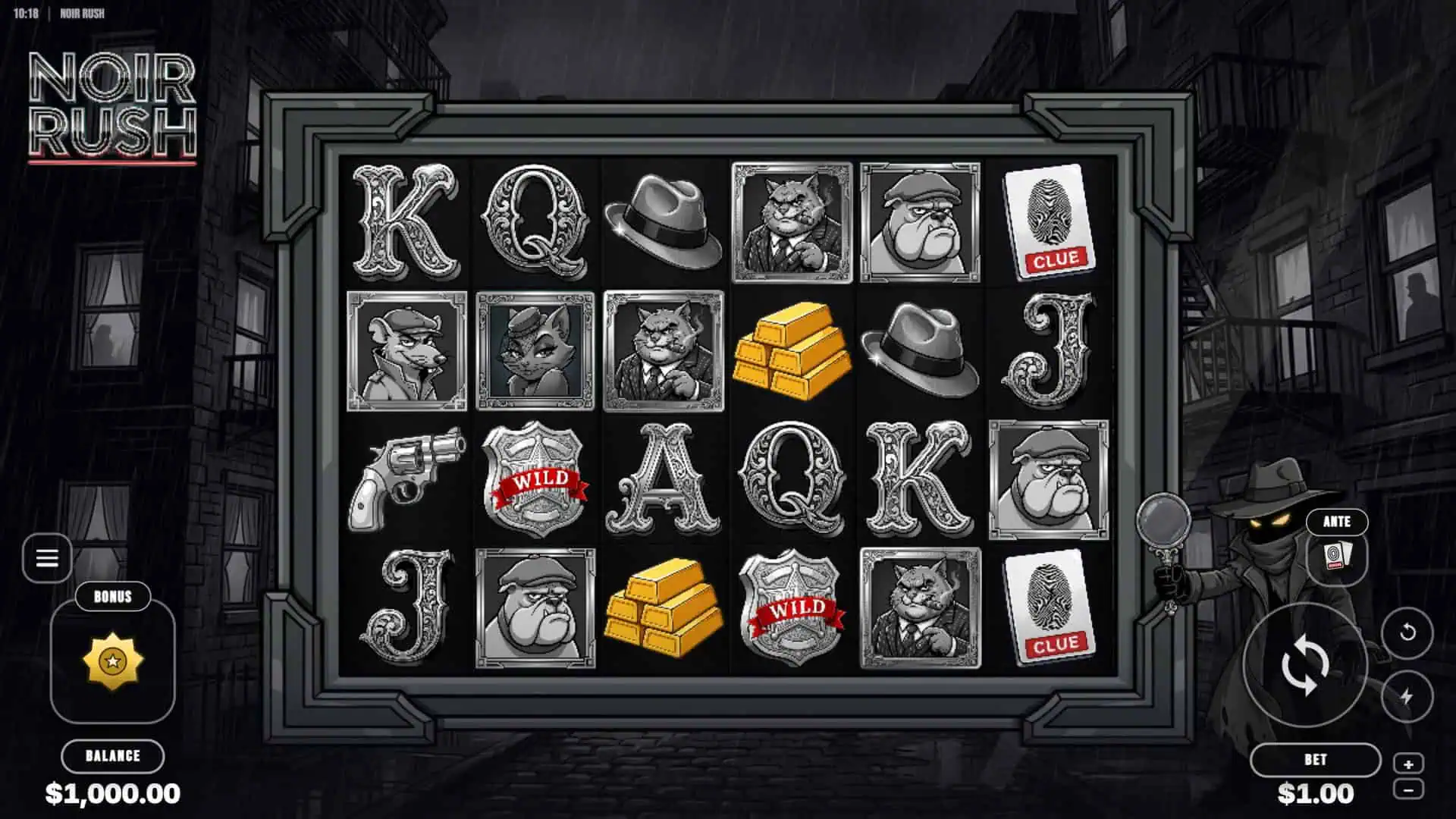 Noir Rush slot gameplay reels