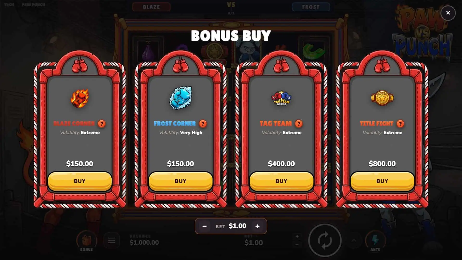 Paw Punch bonus buy menu