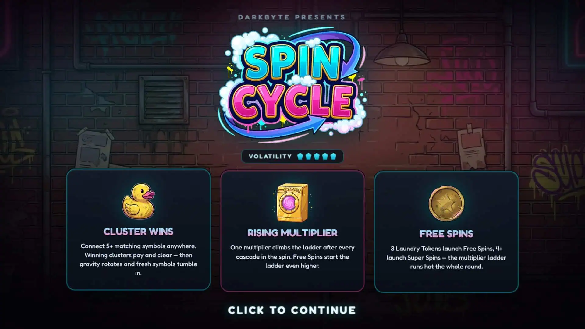 Spin Cycle slot intro screen