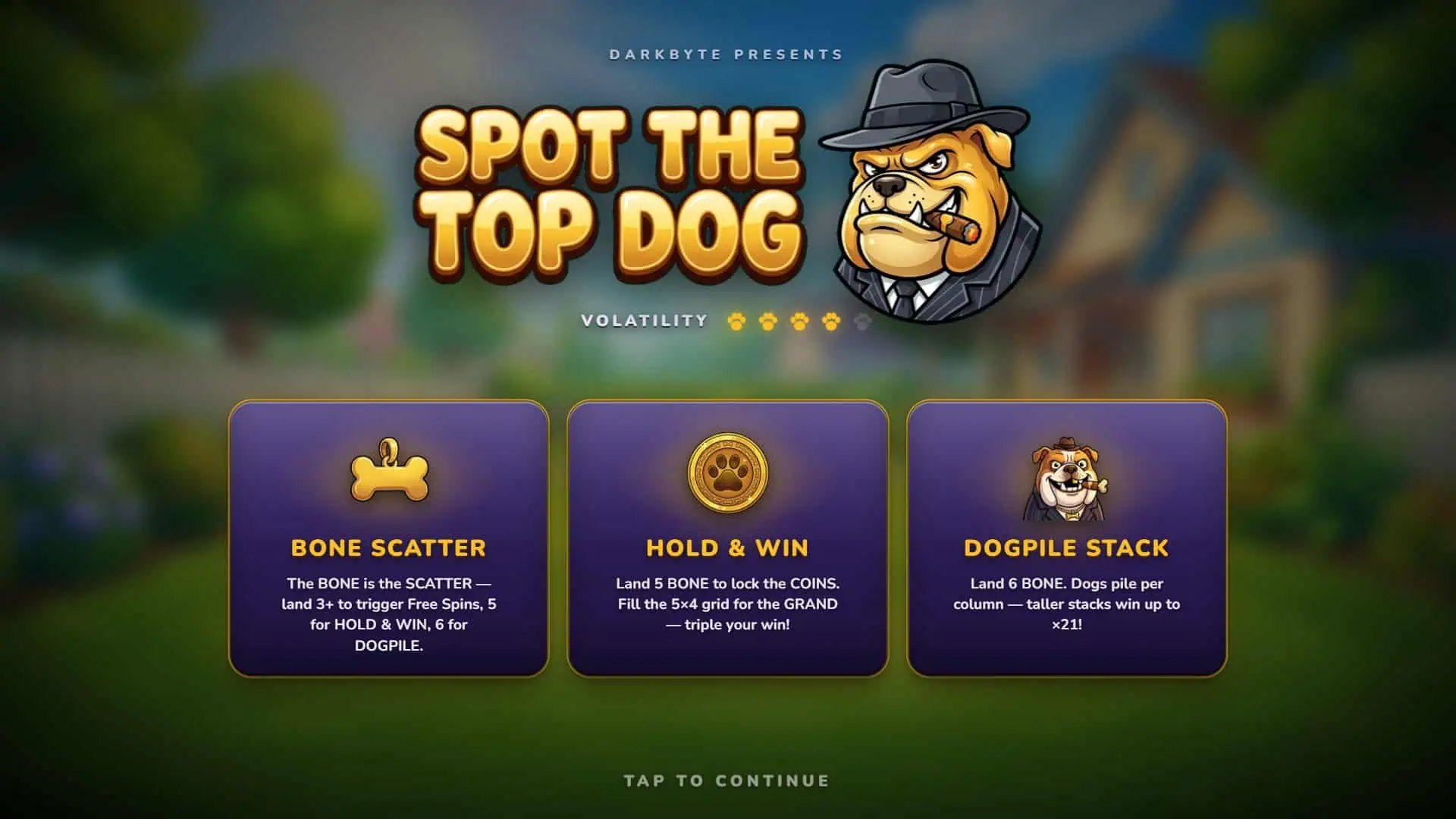 Spot the top dog slot intro screen