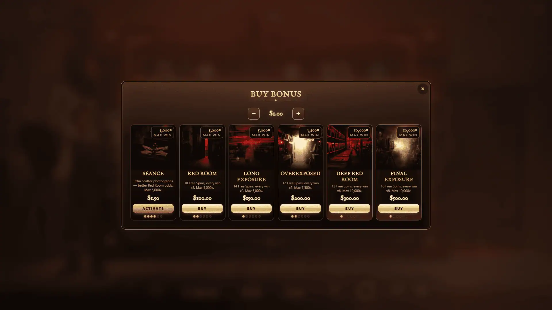 Darkroom Exposure bonus buy menu