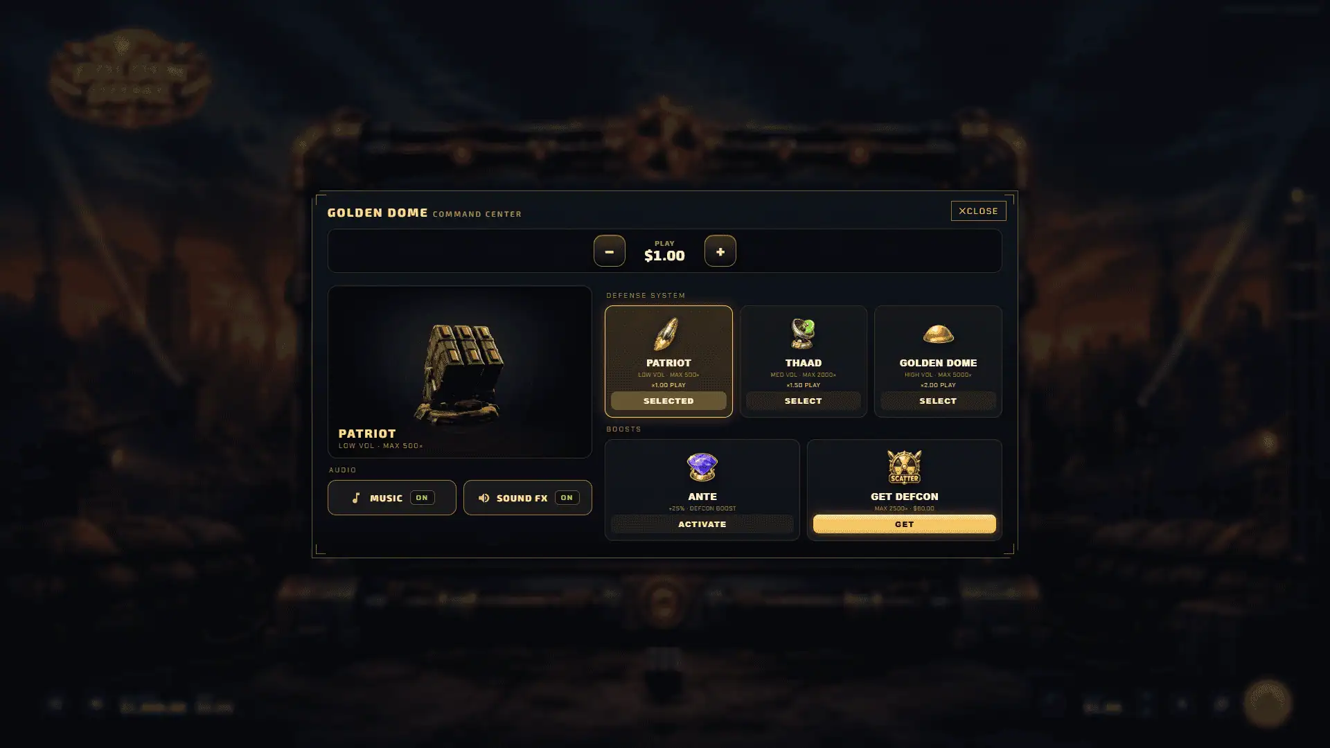 Golden Dome bonus buy menu