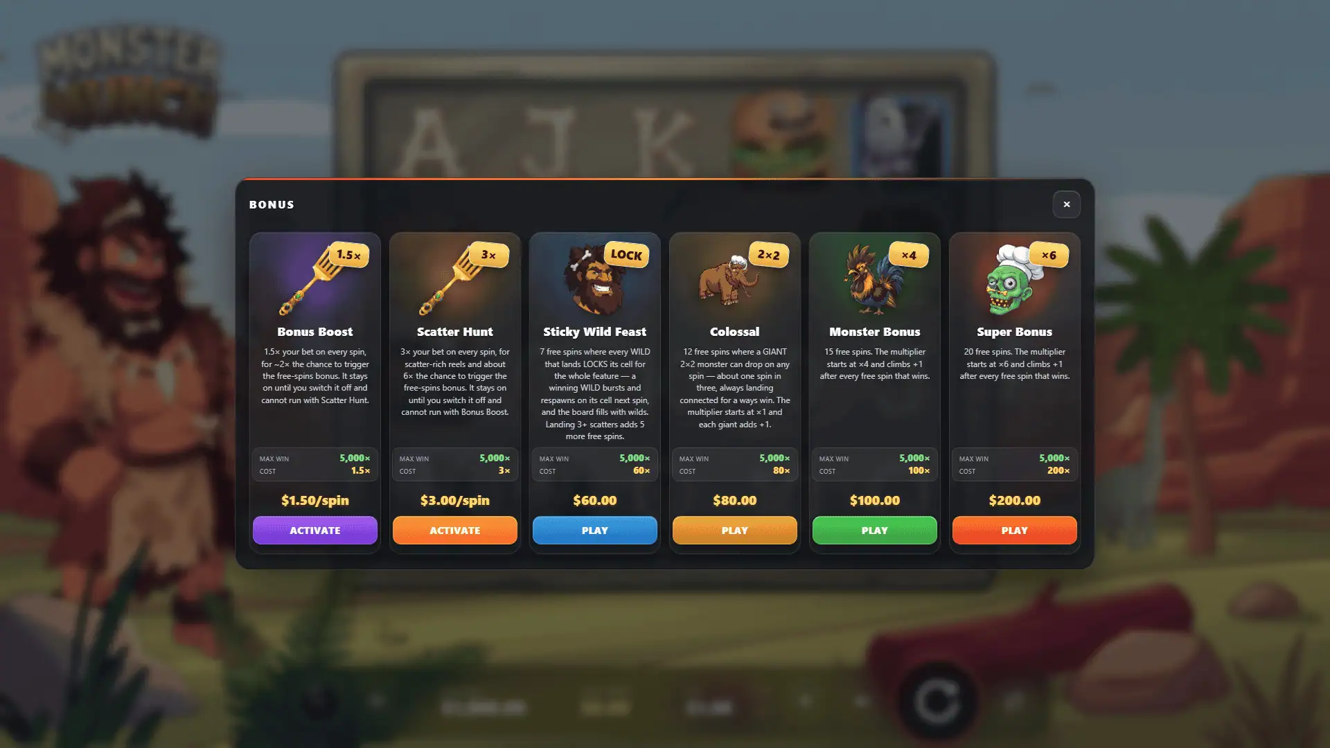 Monster Munch bonus buy menu