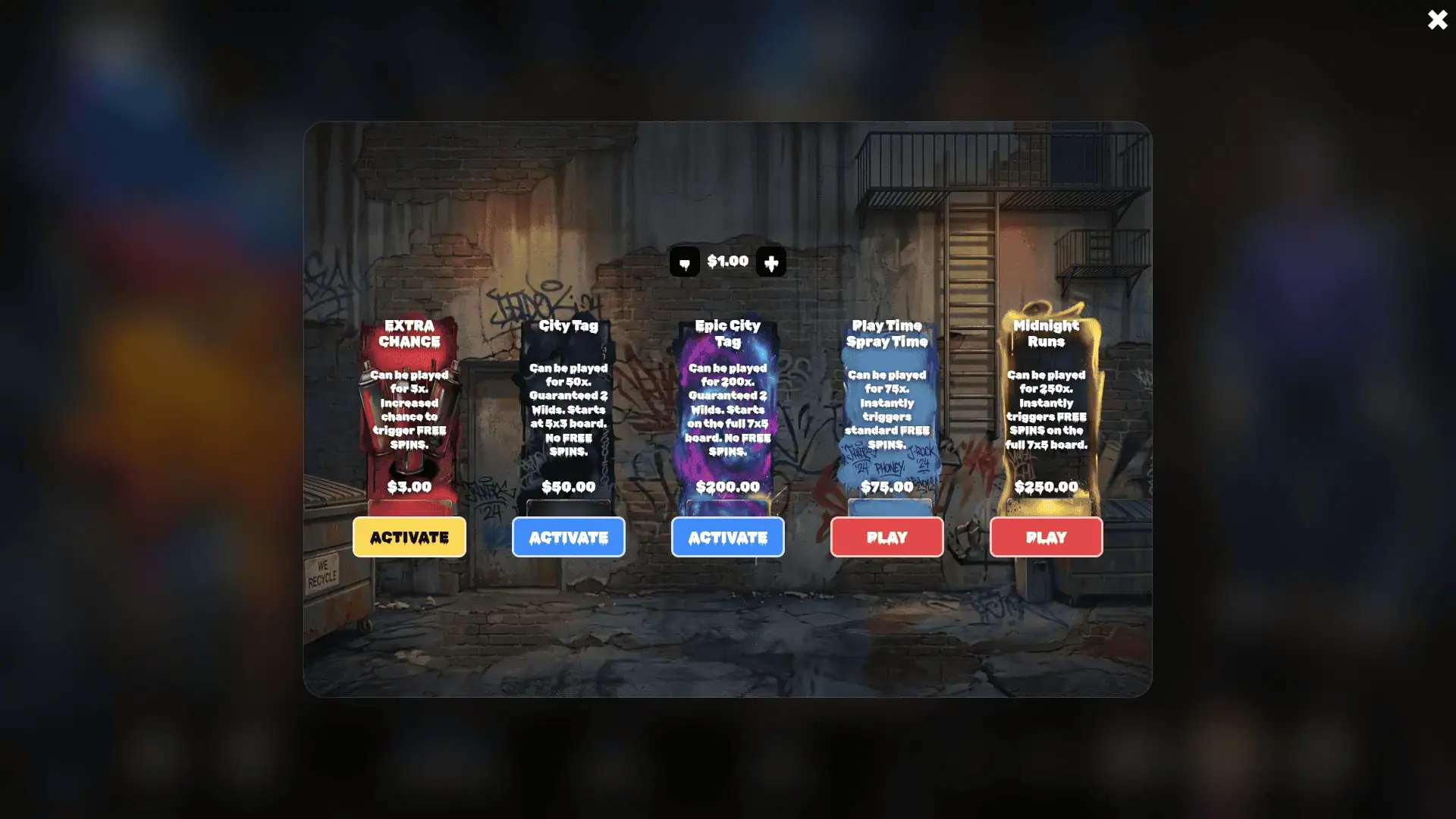 Neon Nights: Spray and Pray bonus buy menu