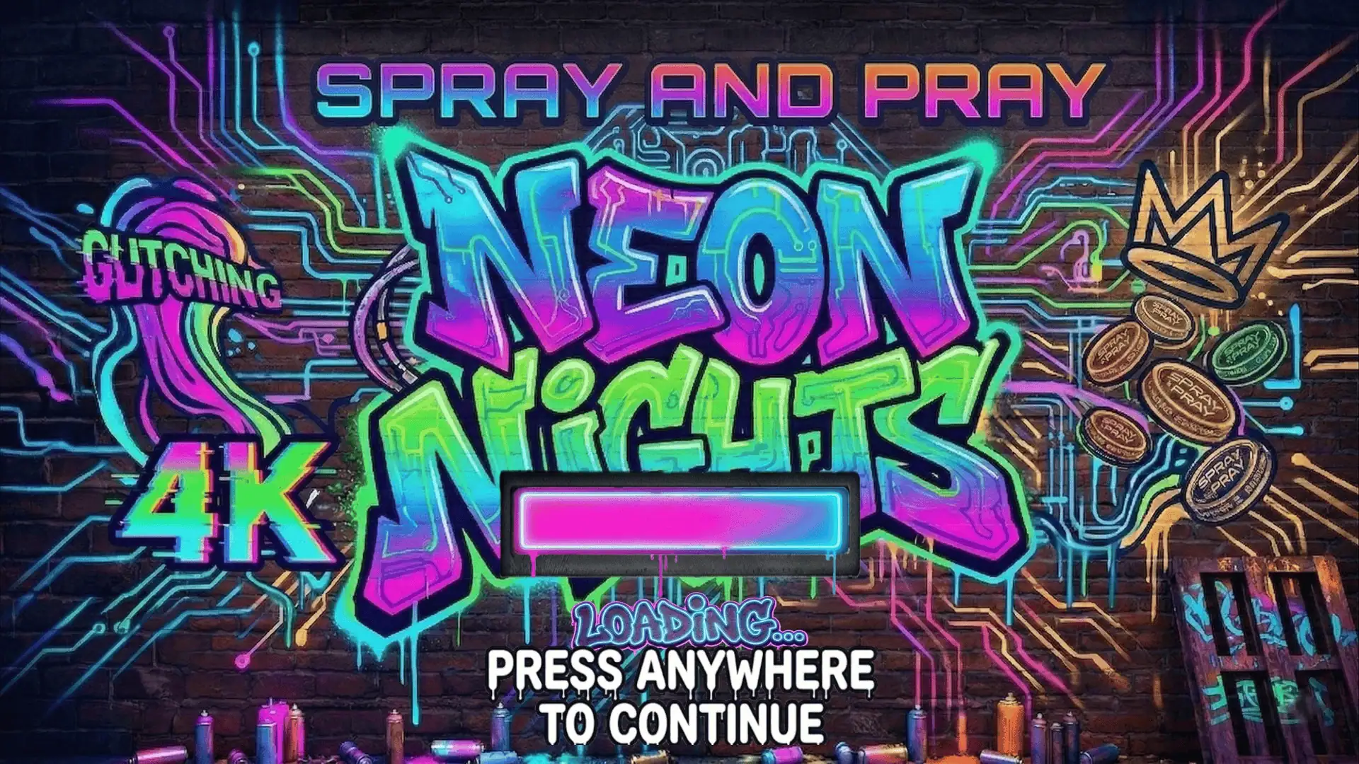 Neon Nights: Spray and Pray slot intro screen