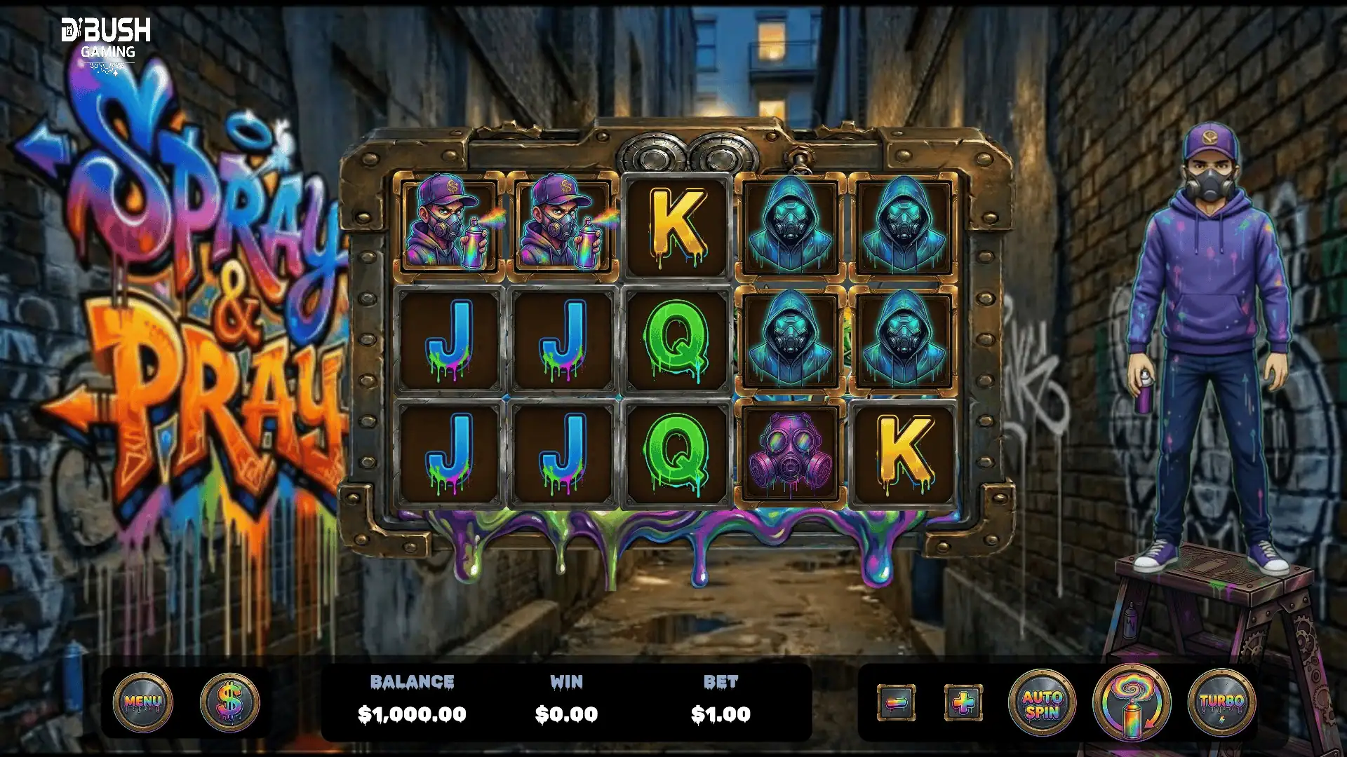 Neon Nights: Spray and Pray slot gameplay reels
