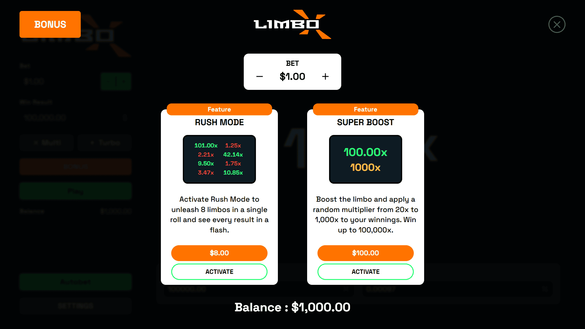 Limbo Xtreme bonus buy menu