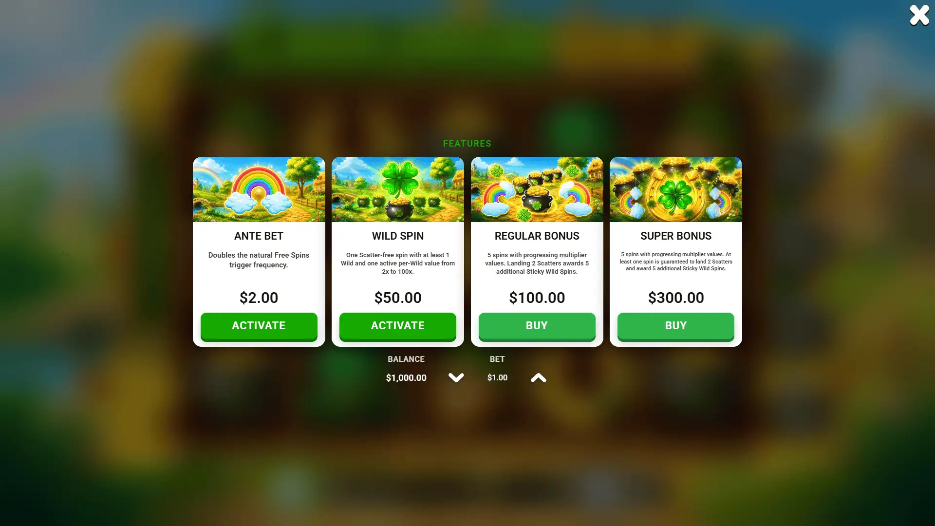 Cauldron Gold bonus buy menu