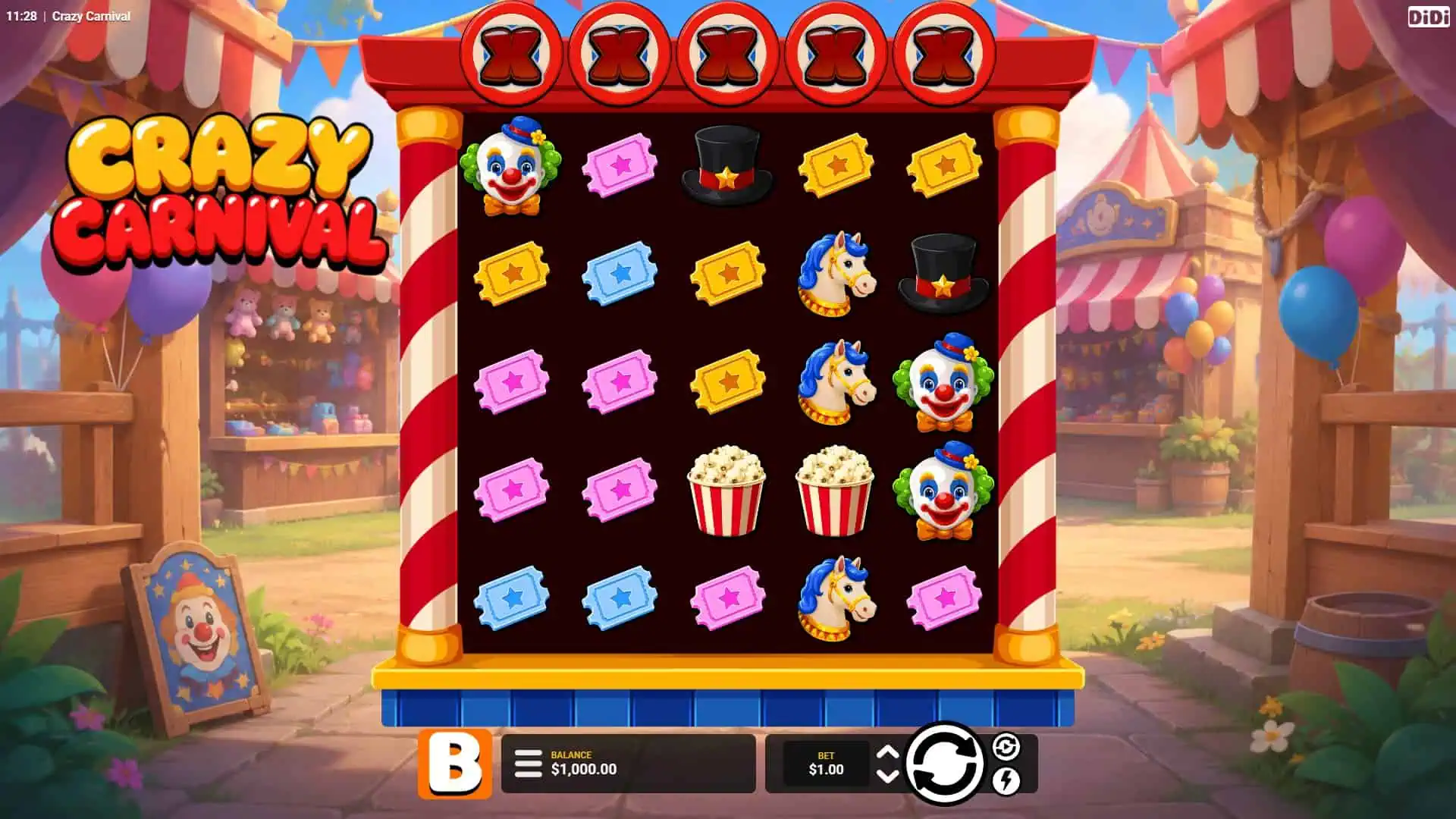 Crazy Carnival slot gameplay reels