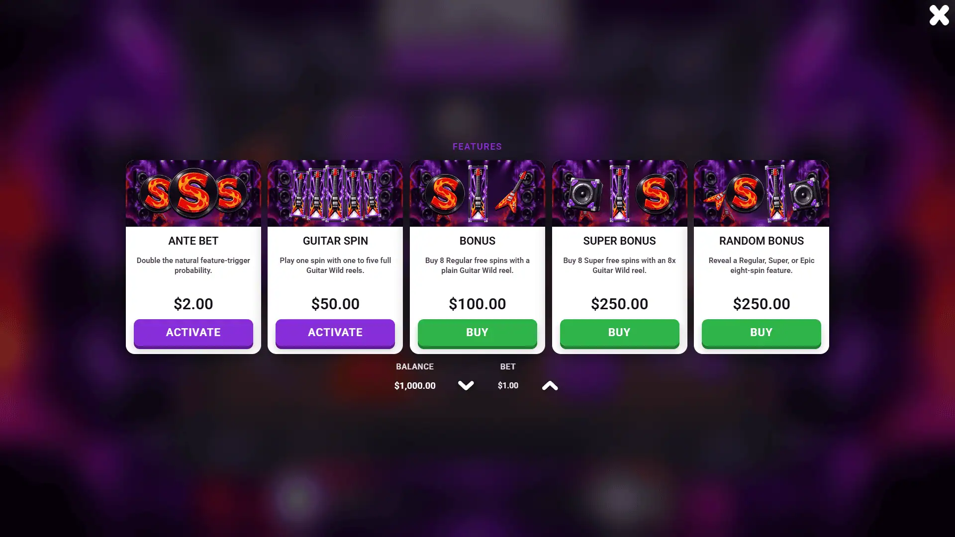 Electric Drift bonus buy menu