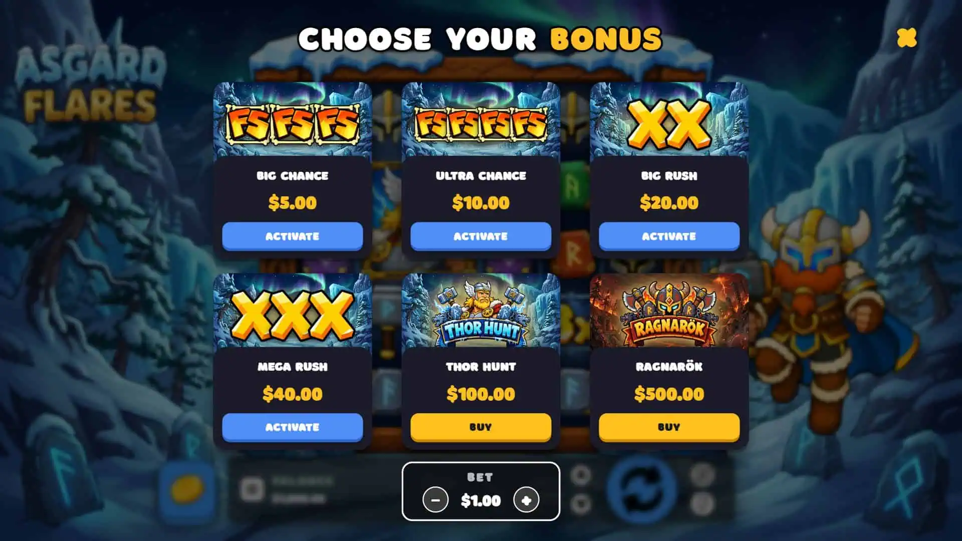 Asgard Flares bonus buy menu