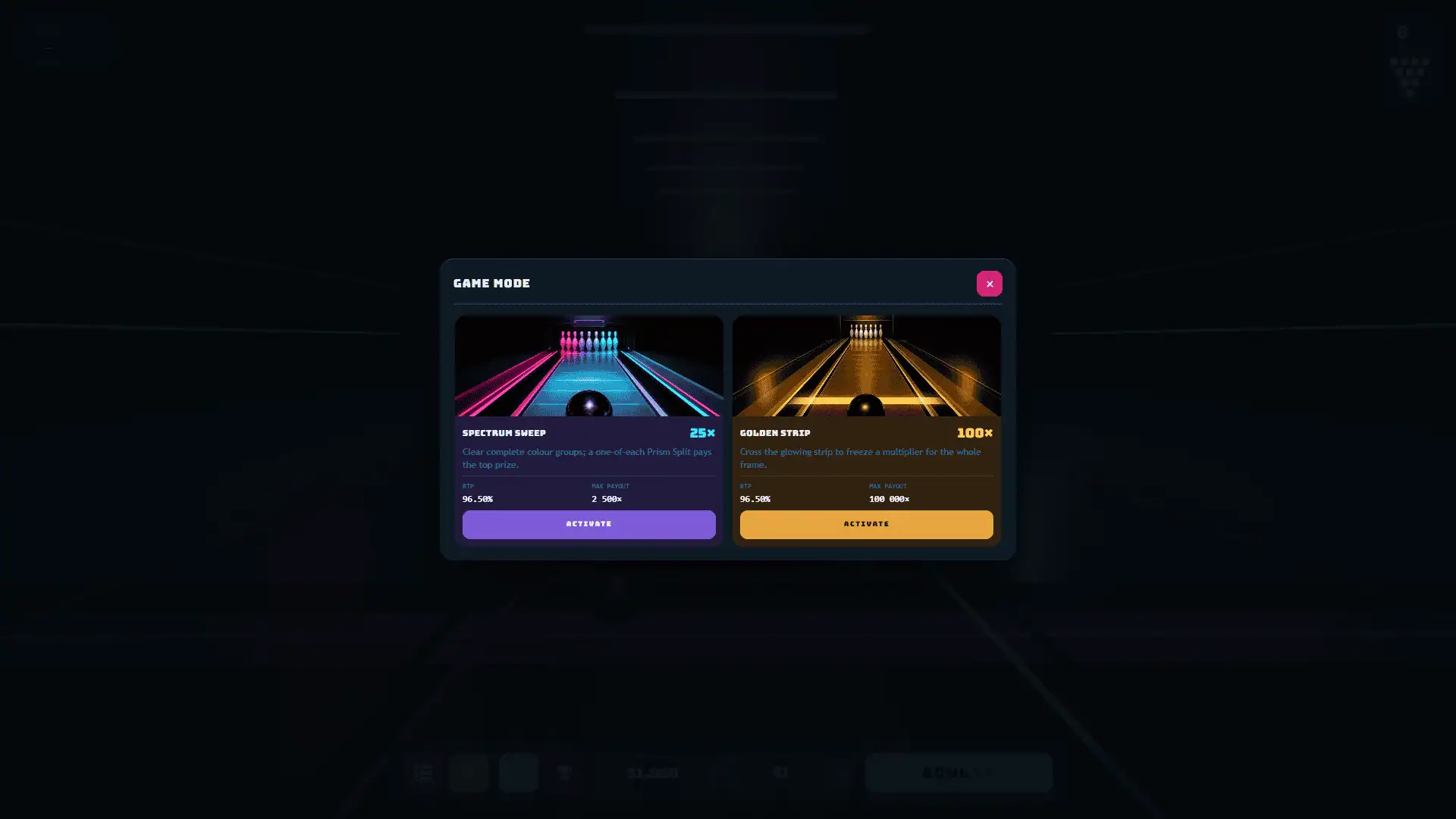 Bowling bonus buy menu