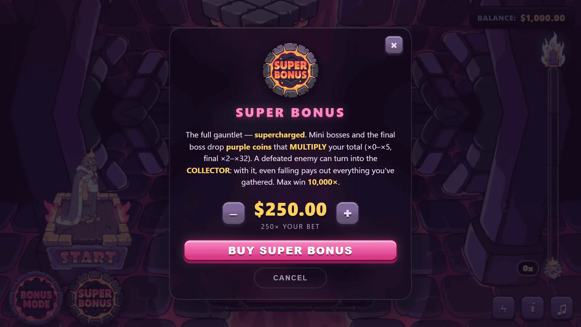 Homeless Emperor bonus buy menu