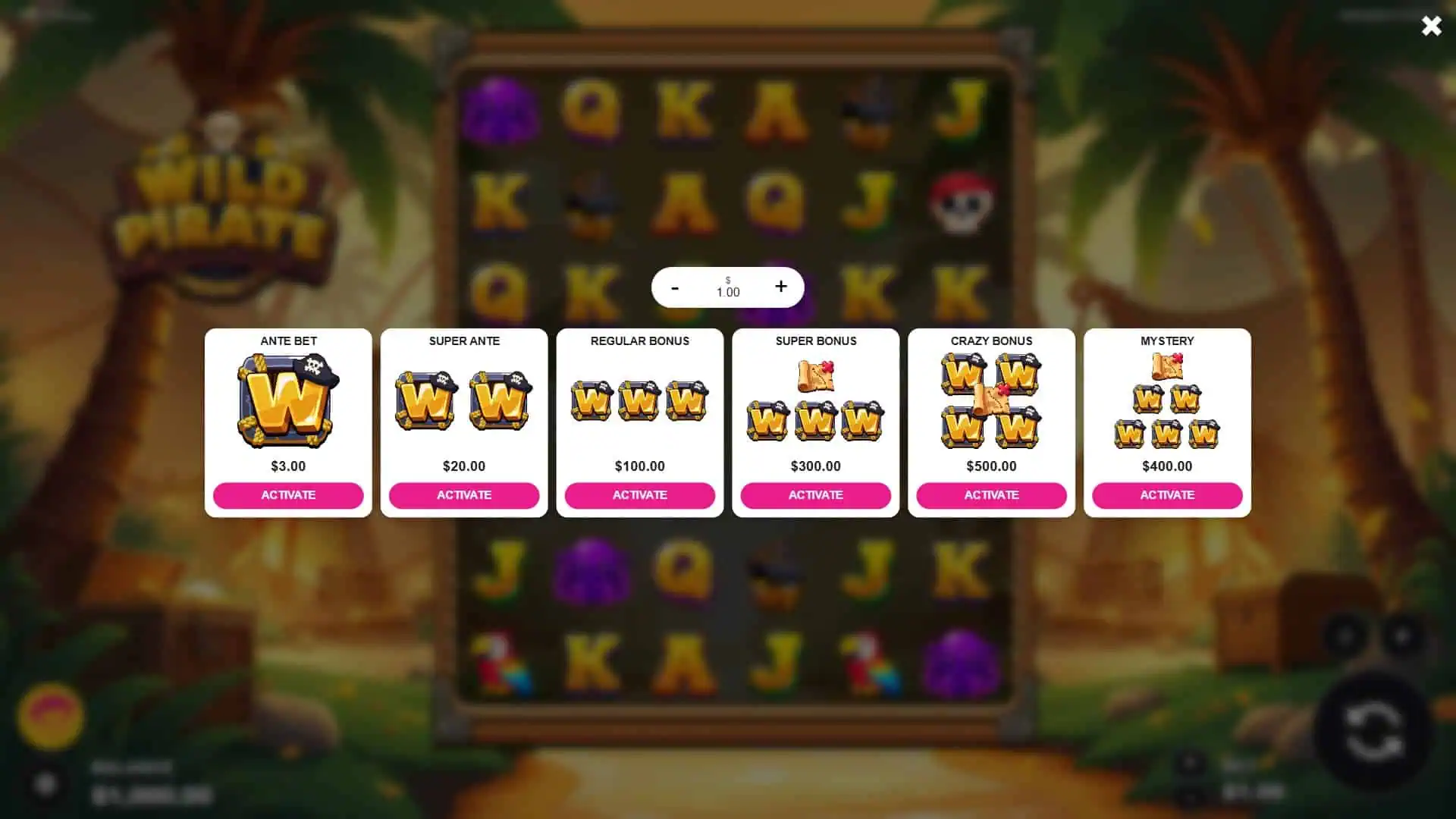 Wild Pirate Cluster Pays bonus buy menu