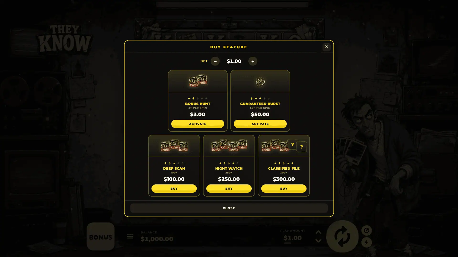 They Know bonus buy menu