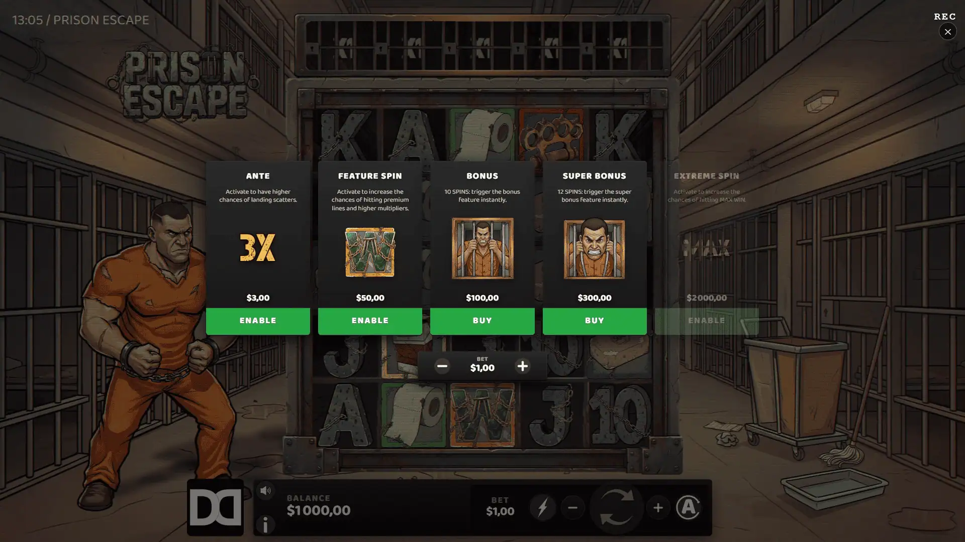 Prison Escape bonus buy menu
