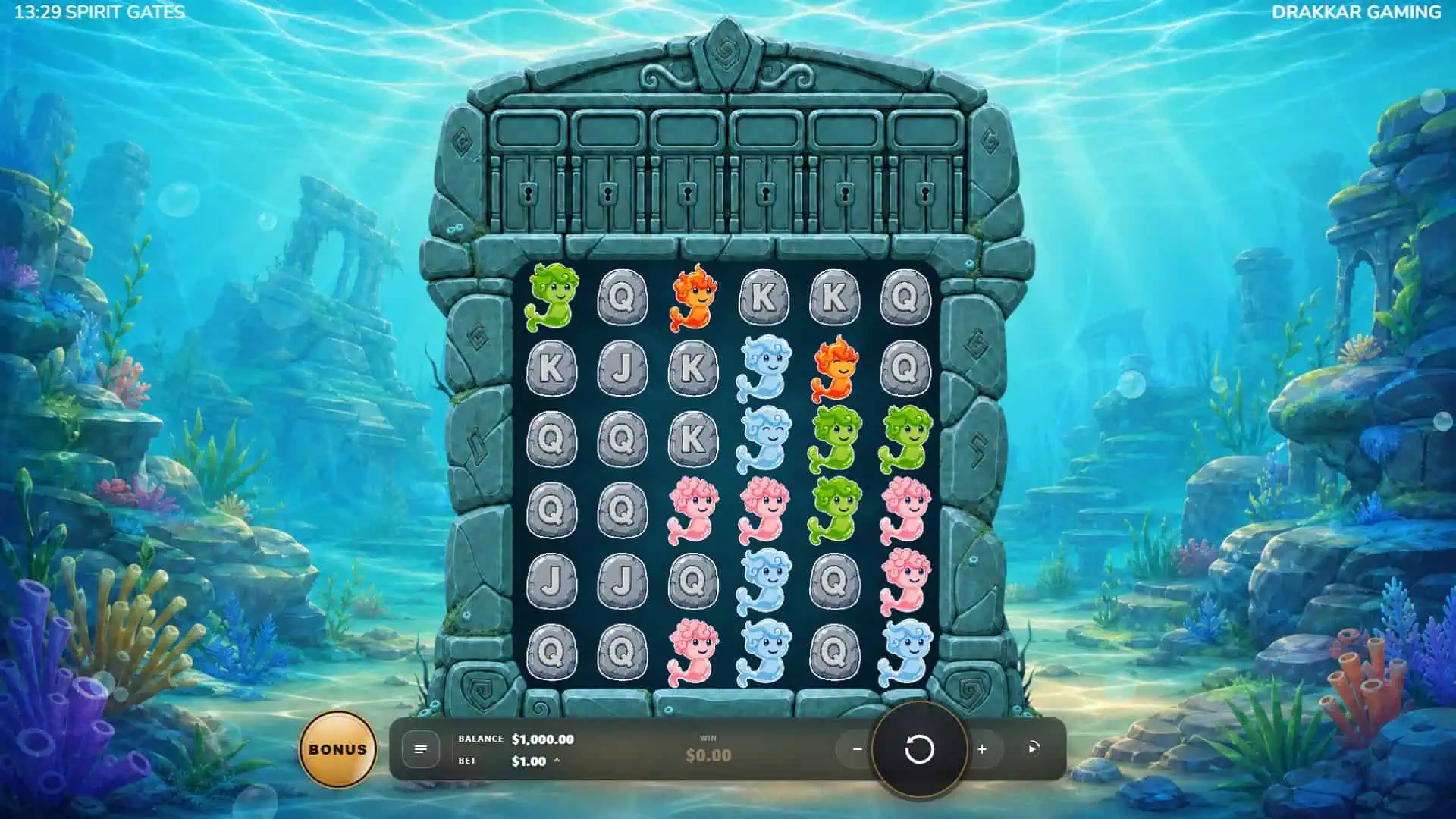 Spirit Gates Cluster Pays slot gameplay reels