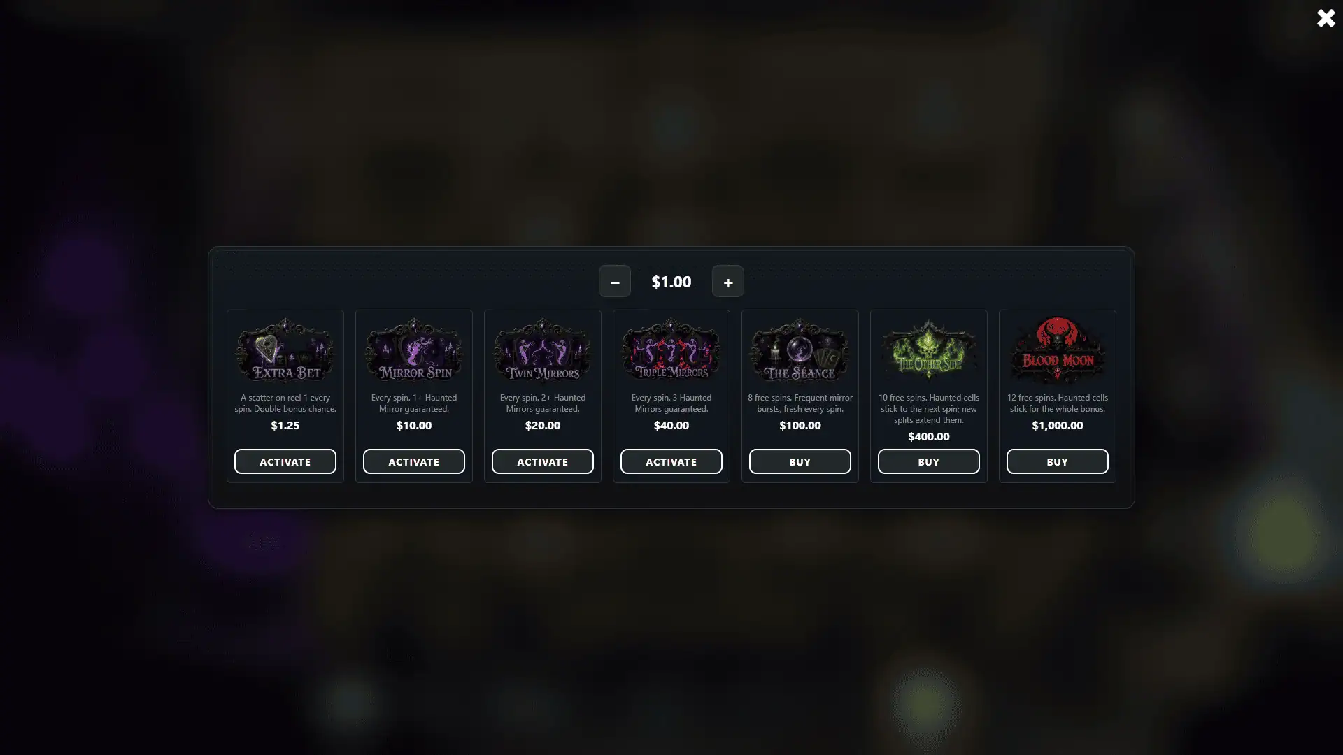Madam Mirror bonus buy menu