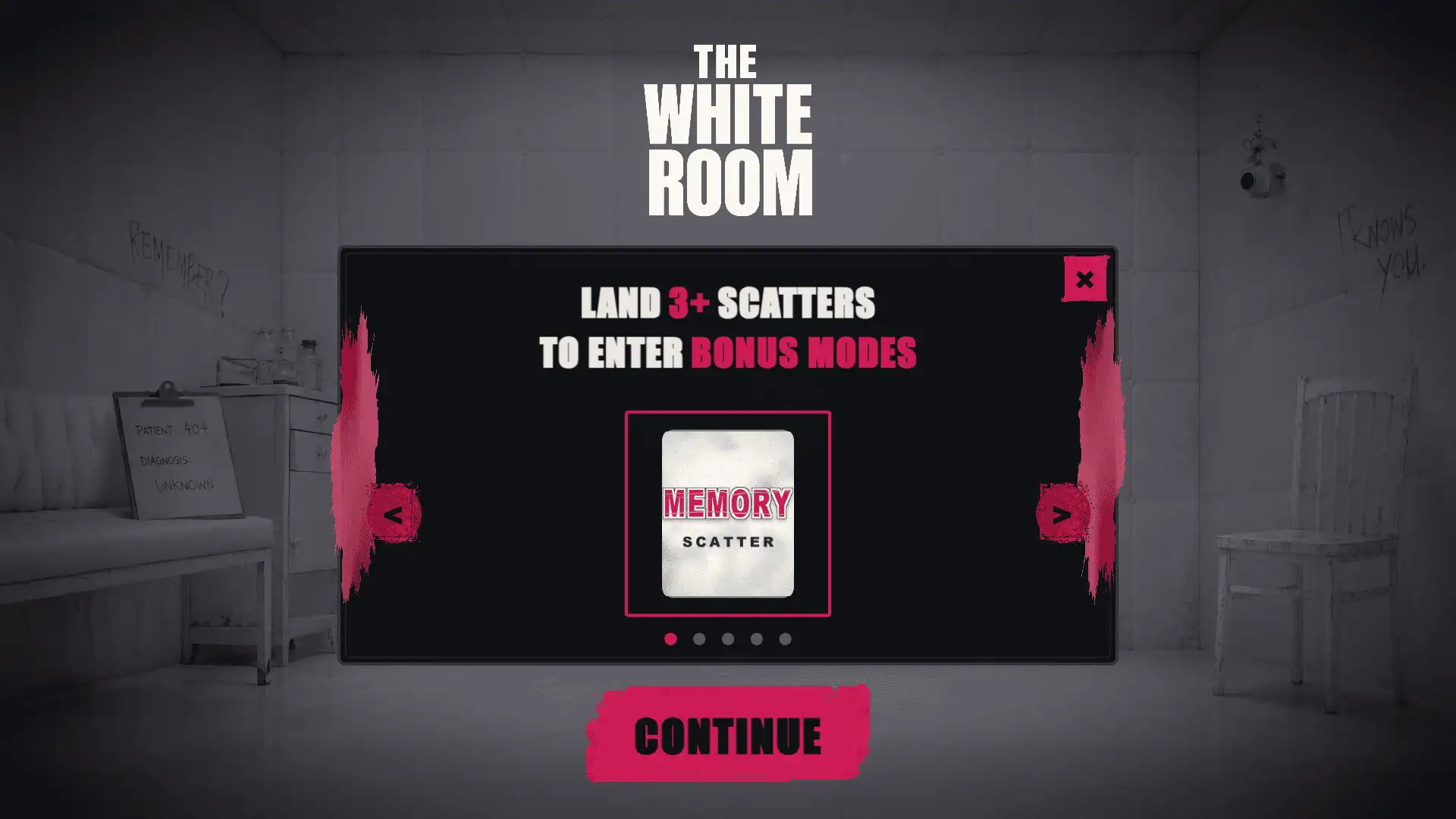The White Room slot intro screen