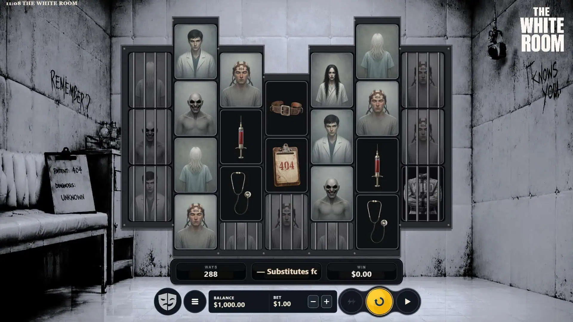 The White Room slot gameplay reels