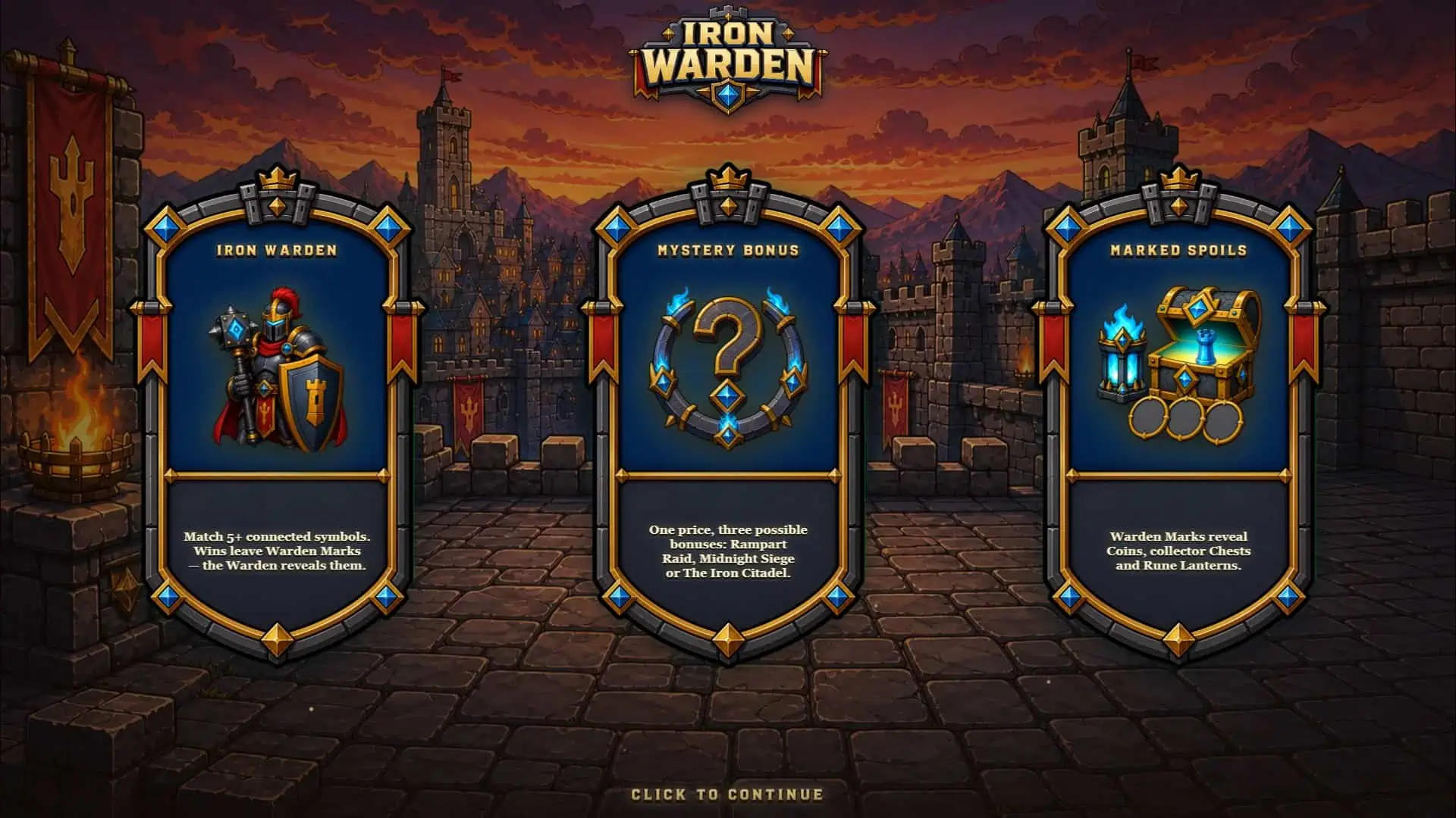 Iron Warden slot intro screen