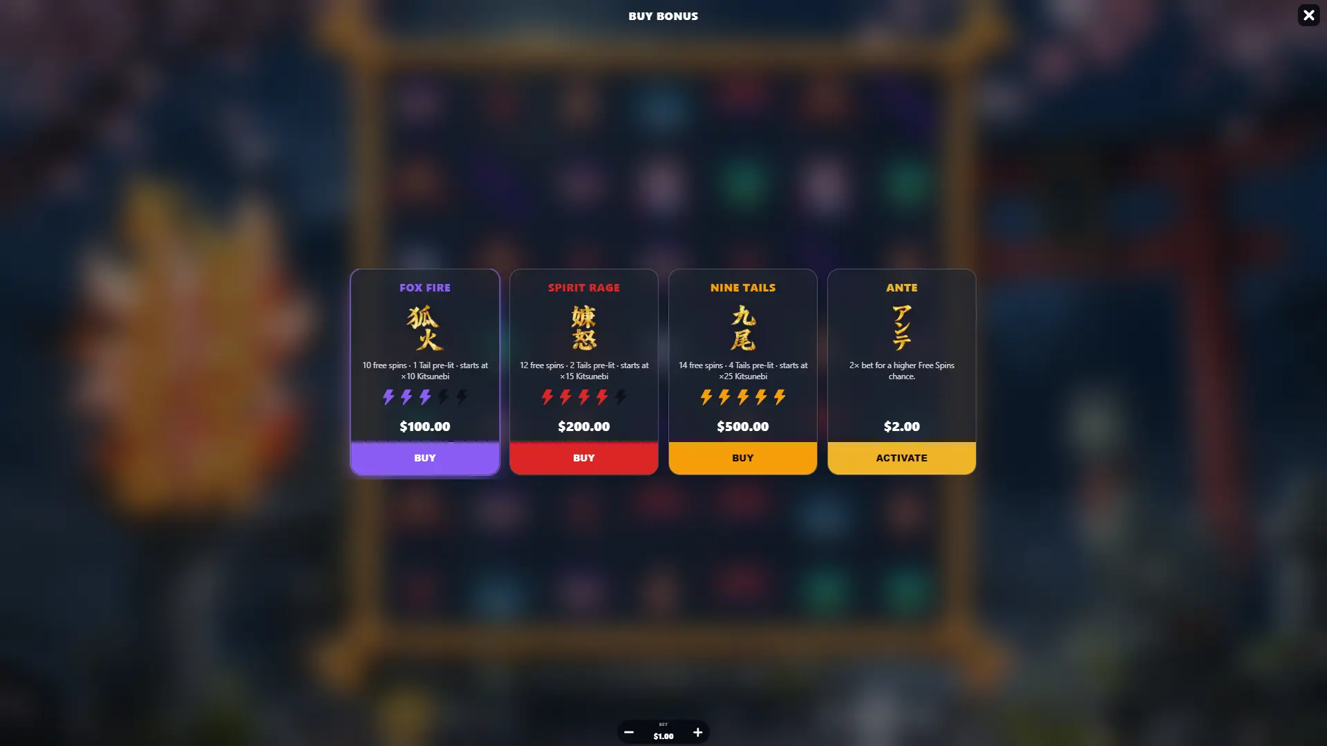 Kitsune`s Wrath bonus buy menu