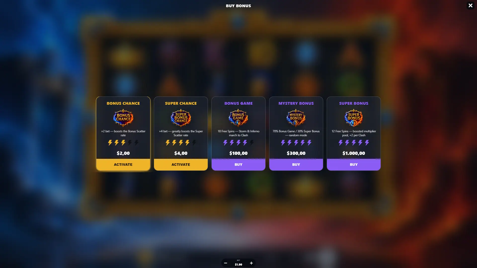 Realm Clash bonus buy menu