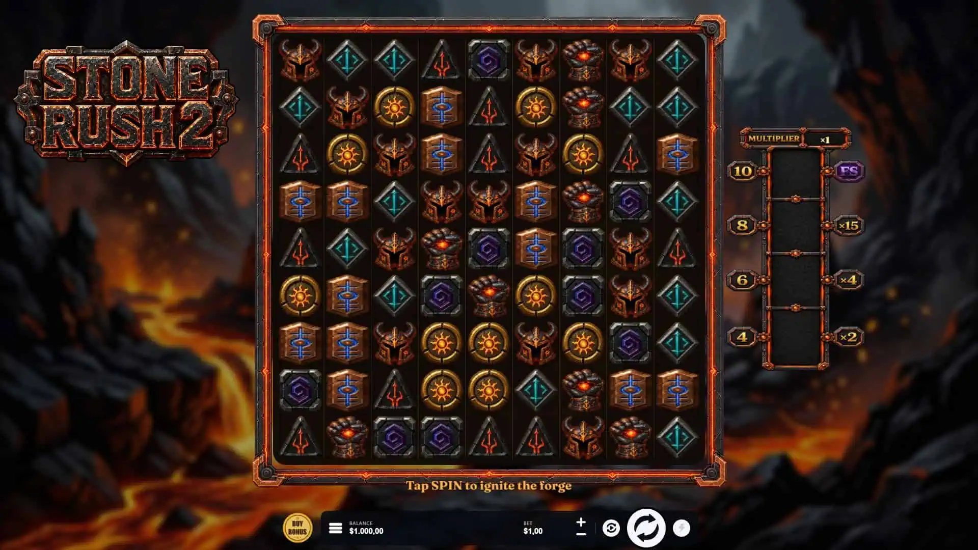 Stone Rush 2 slot gameplay reels