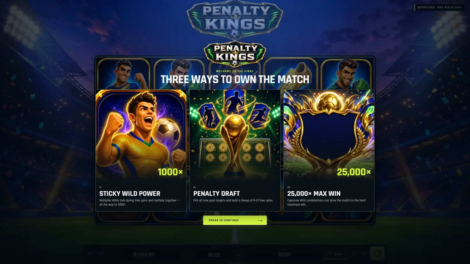 Penalty Kings slot intro screen