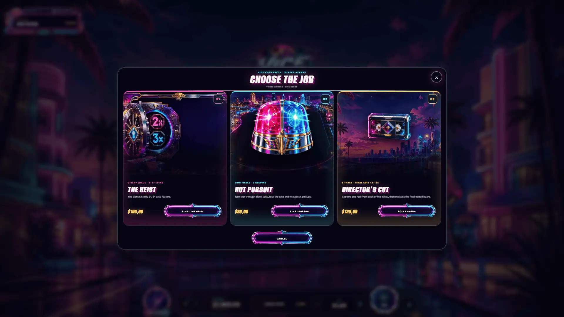 Vice Heist bonus buy menu