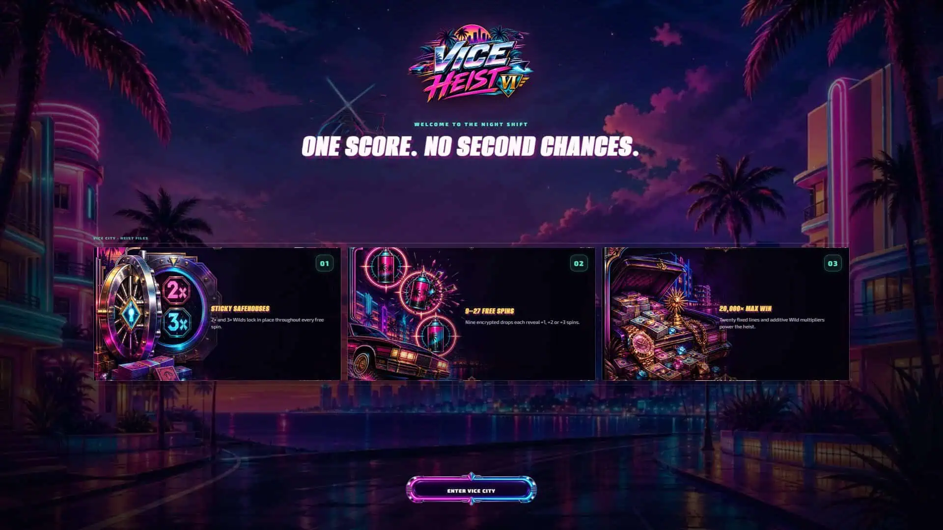 Vice Heist slot intro screen