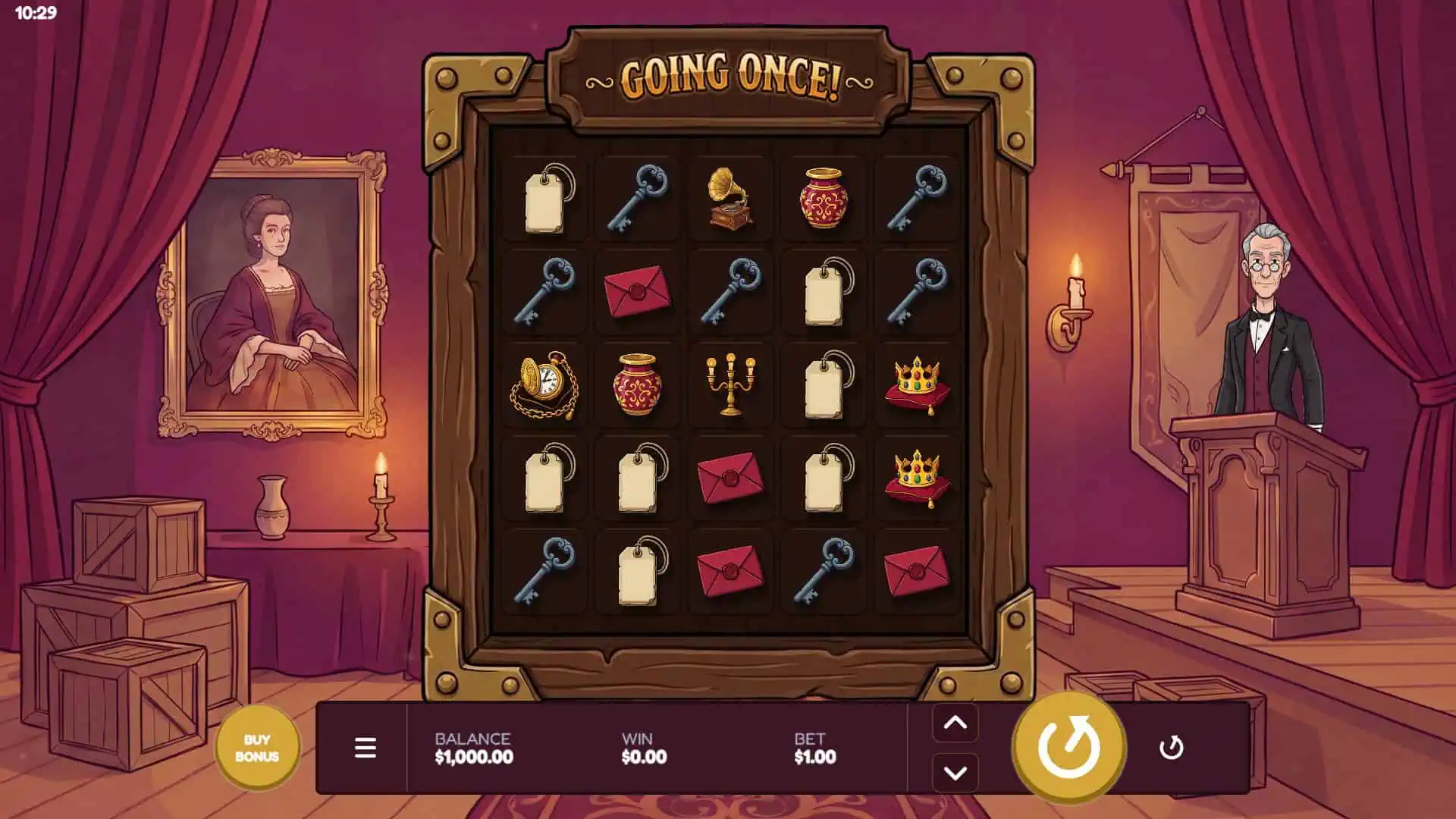 Going Once! slot gameplay reels