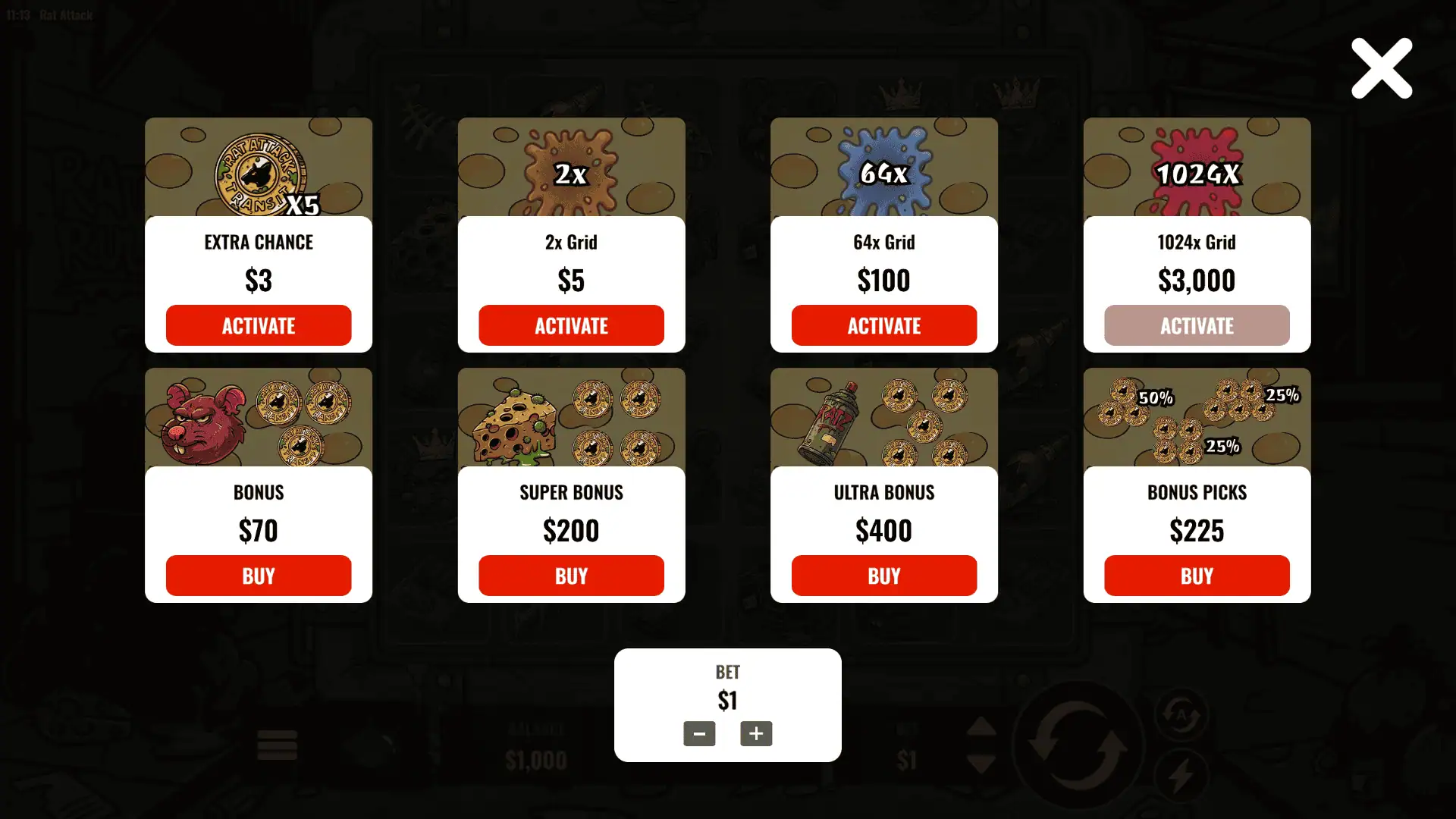 Rat Attack bonus buy menu