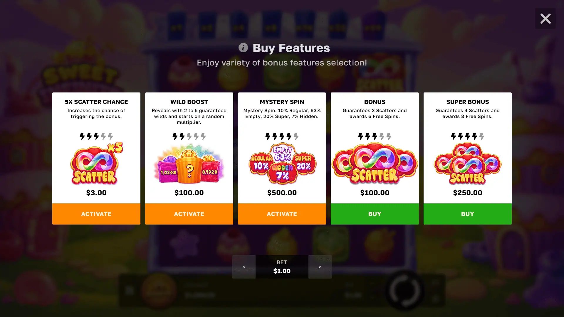 Sweet Infinite bonus buy menu