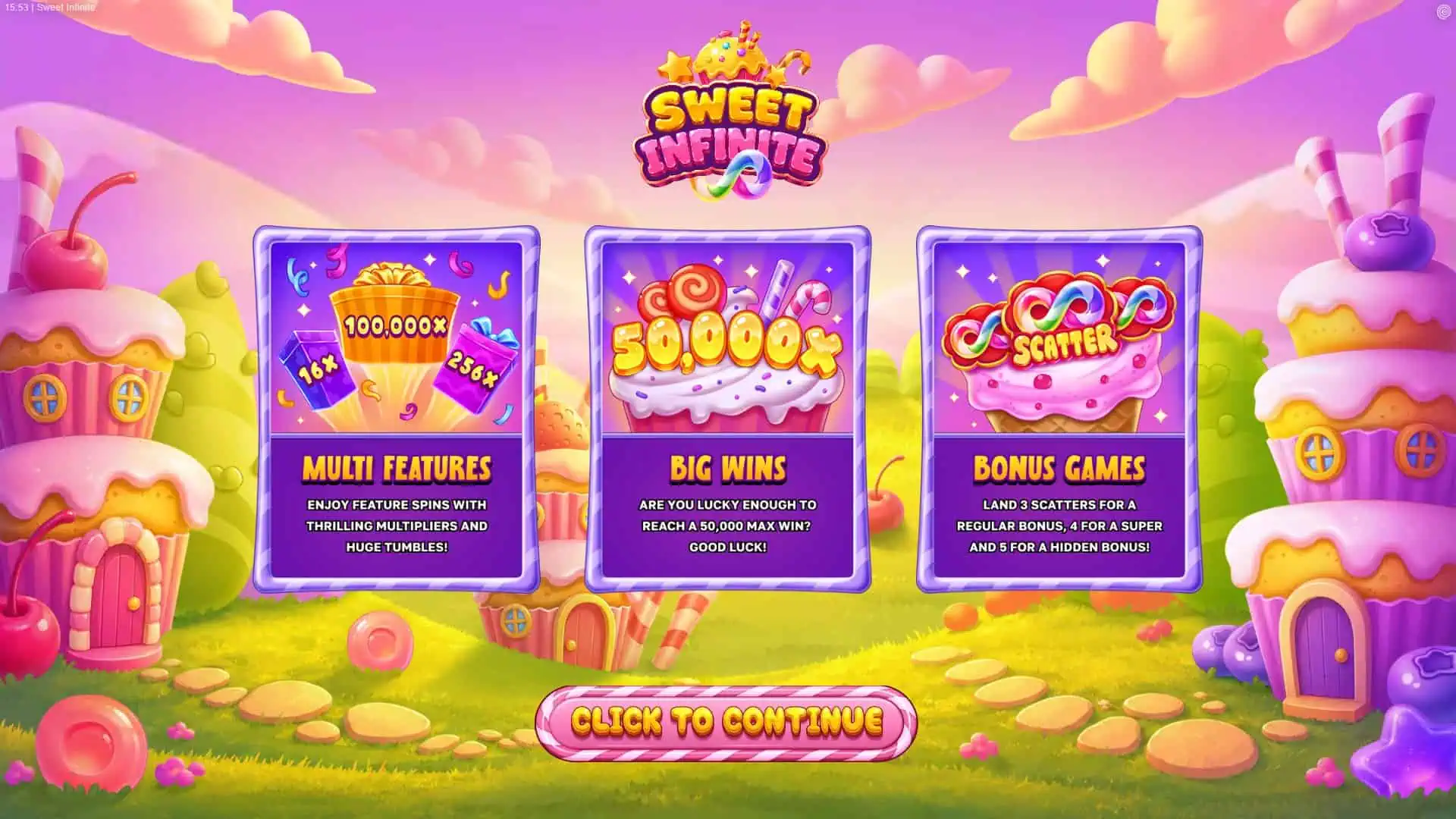 Sweet Infinite slot intro screen