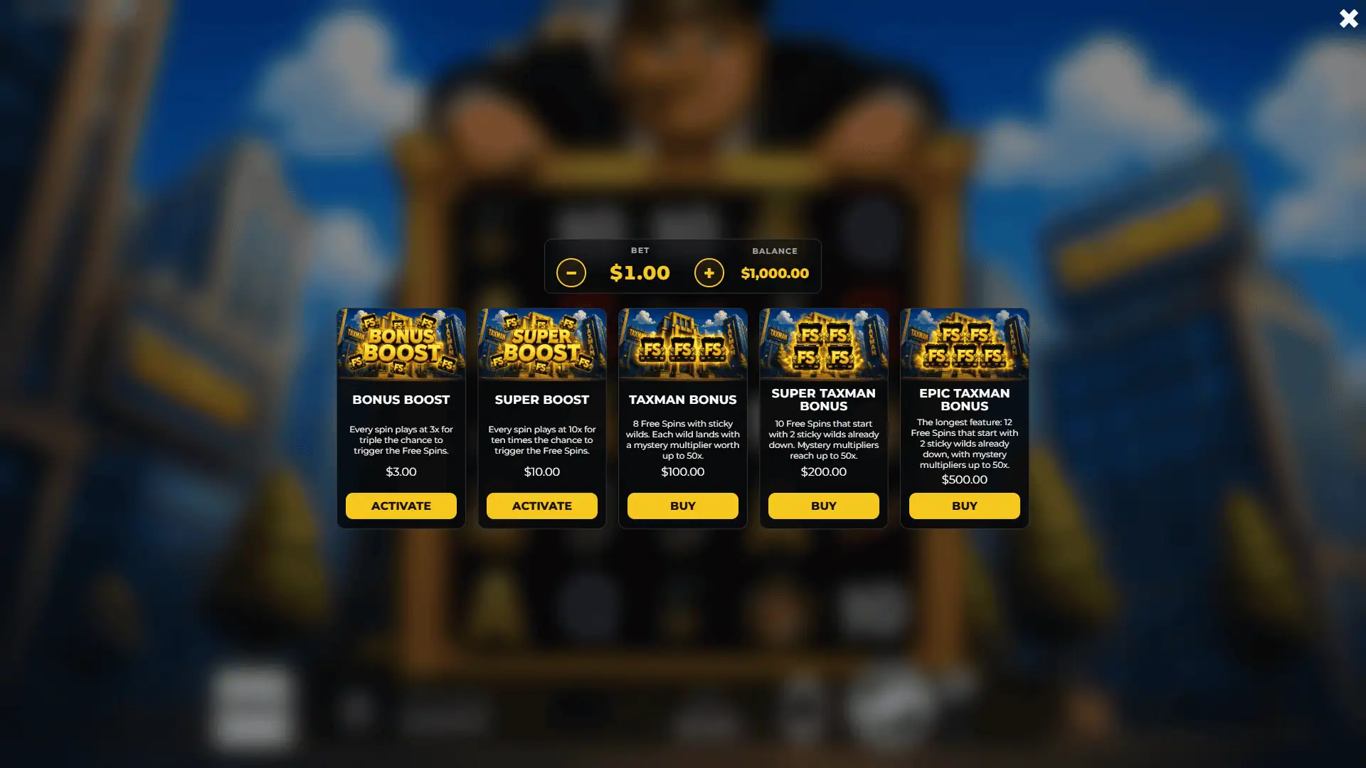 Taxman bonus buy menu