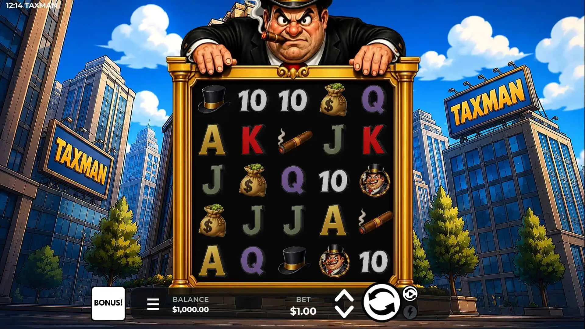 Taxman slot gameplay reels