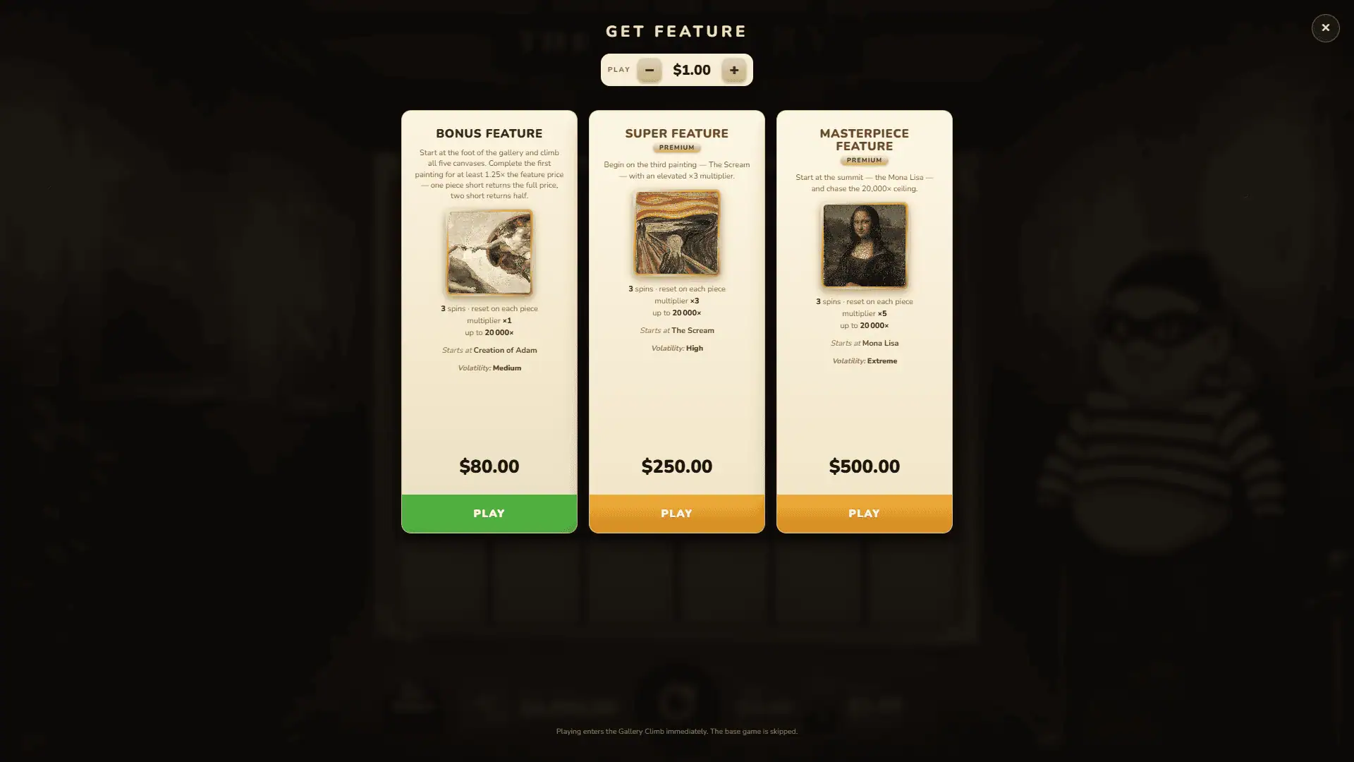 The Gallery bonus buy menu