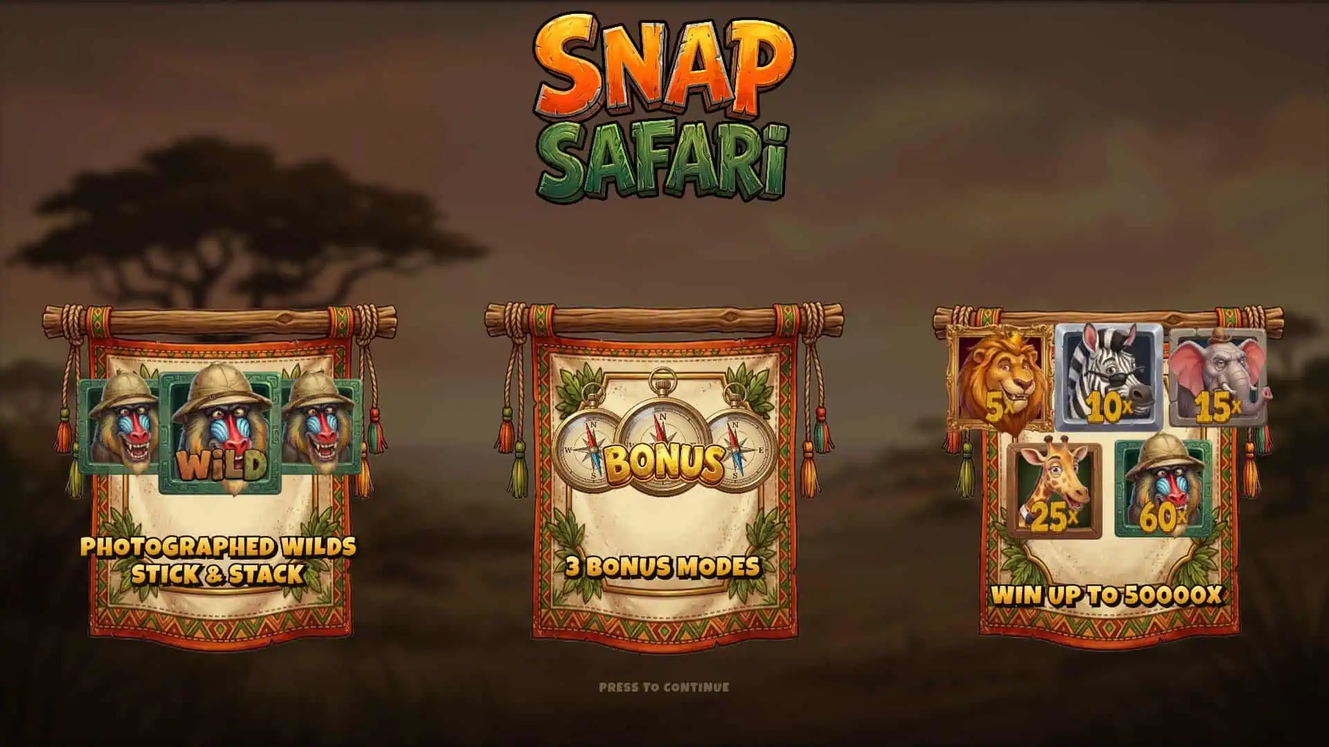 Snap Safari slot intro screen