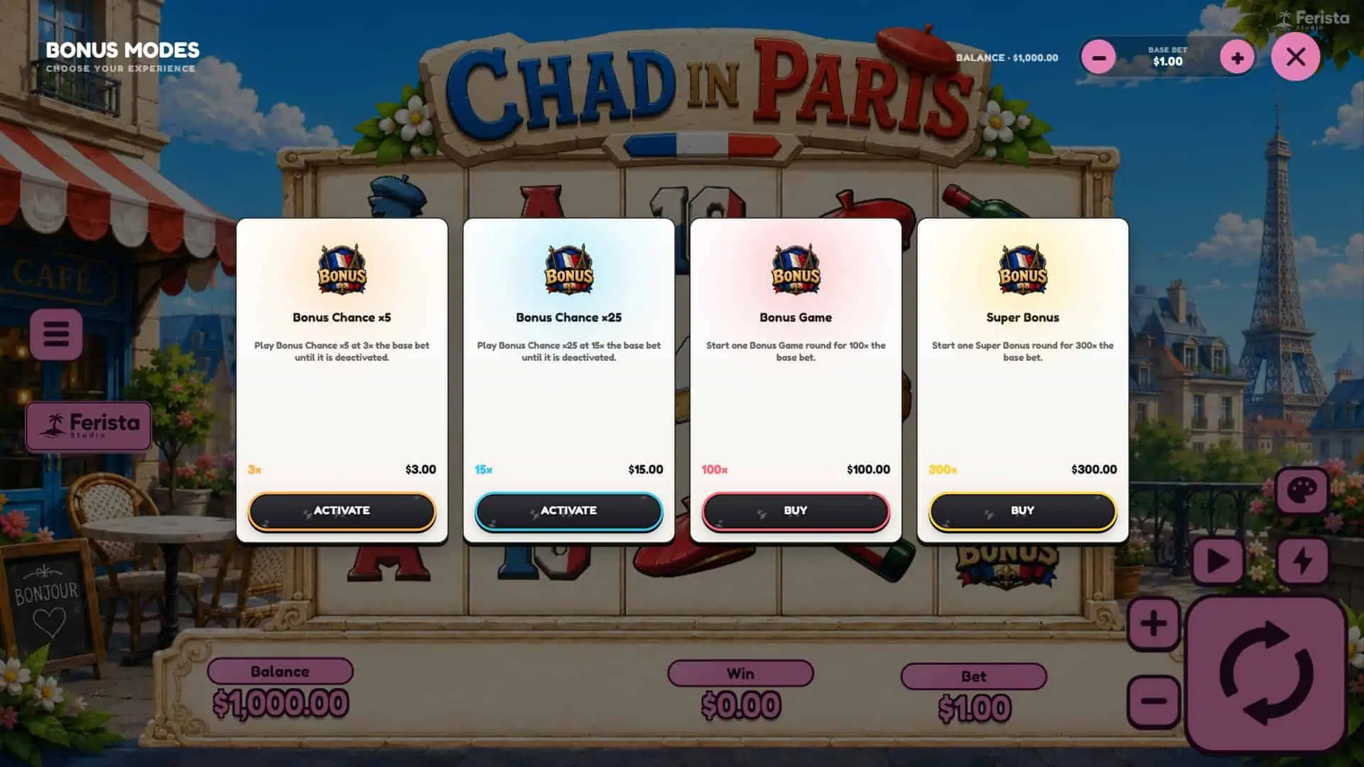 Chad in Paris bonus buy menu