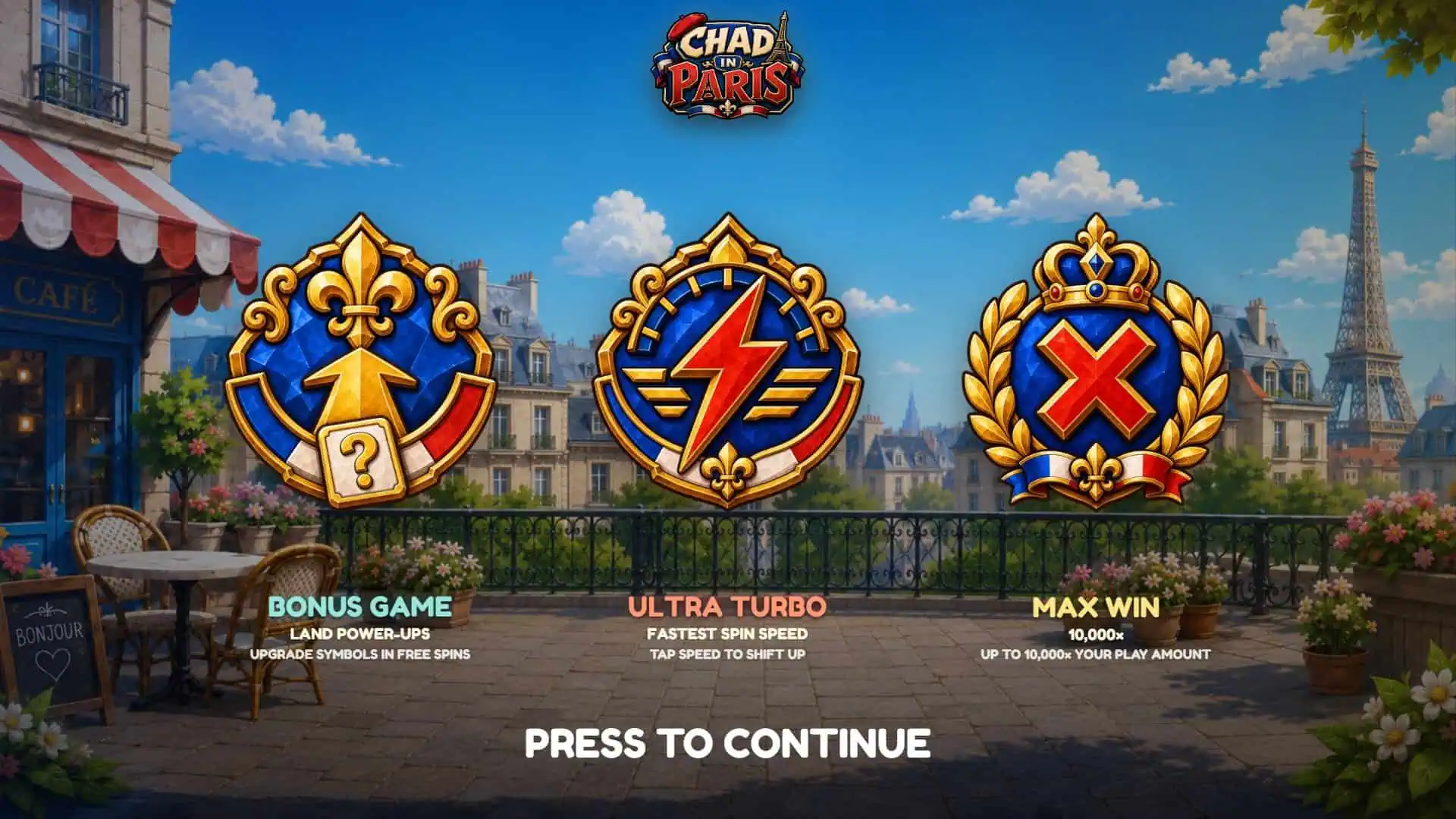 Chad in Paris slot intro screen